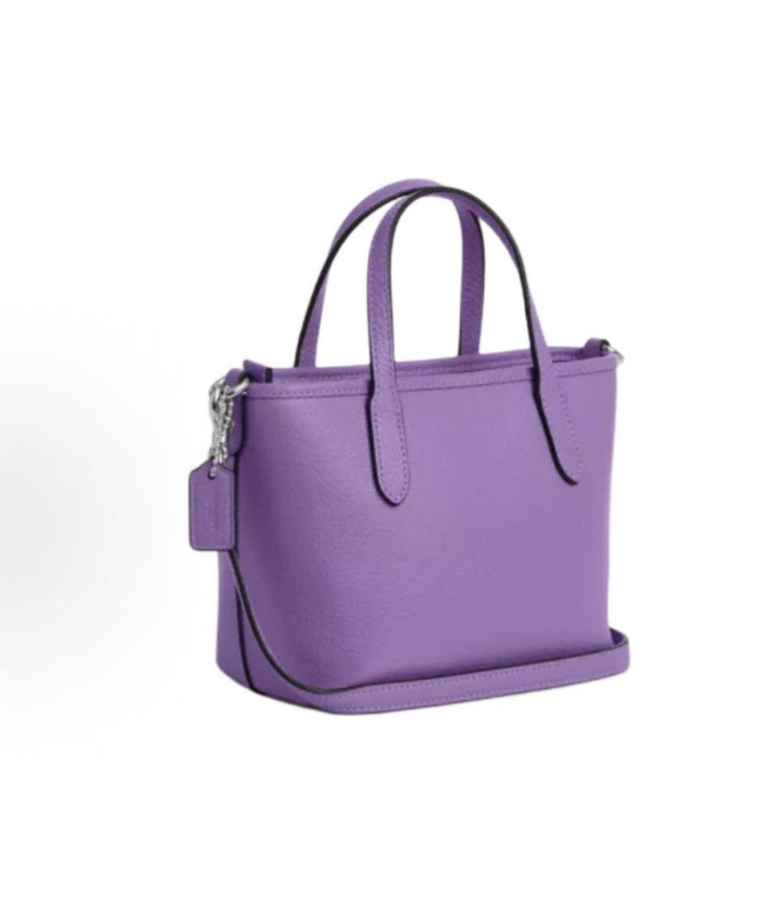 COACH Фиолетовая кожаная сумка с короткими ручками, фото 2