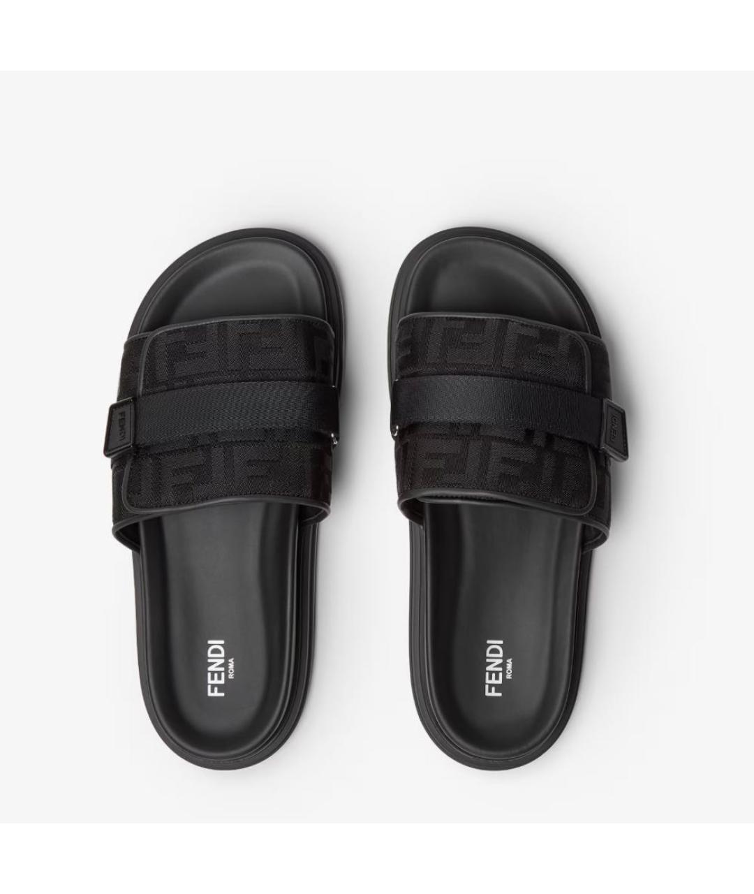 FENDI Черные кожаные шлепанцы, фото 4