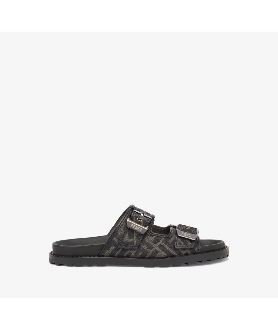 FENDI Черные кожаные шлепанцы, фото 6