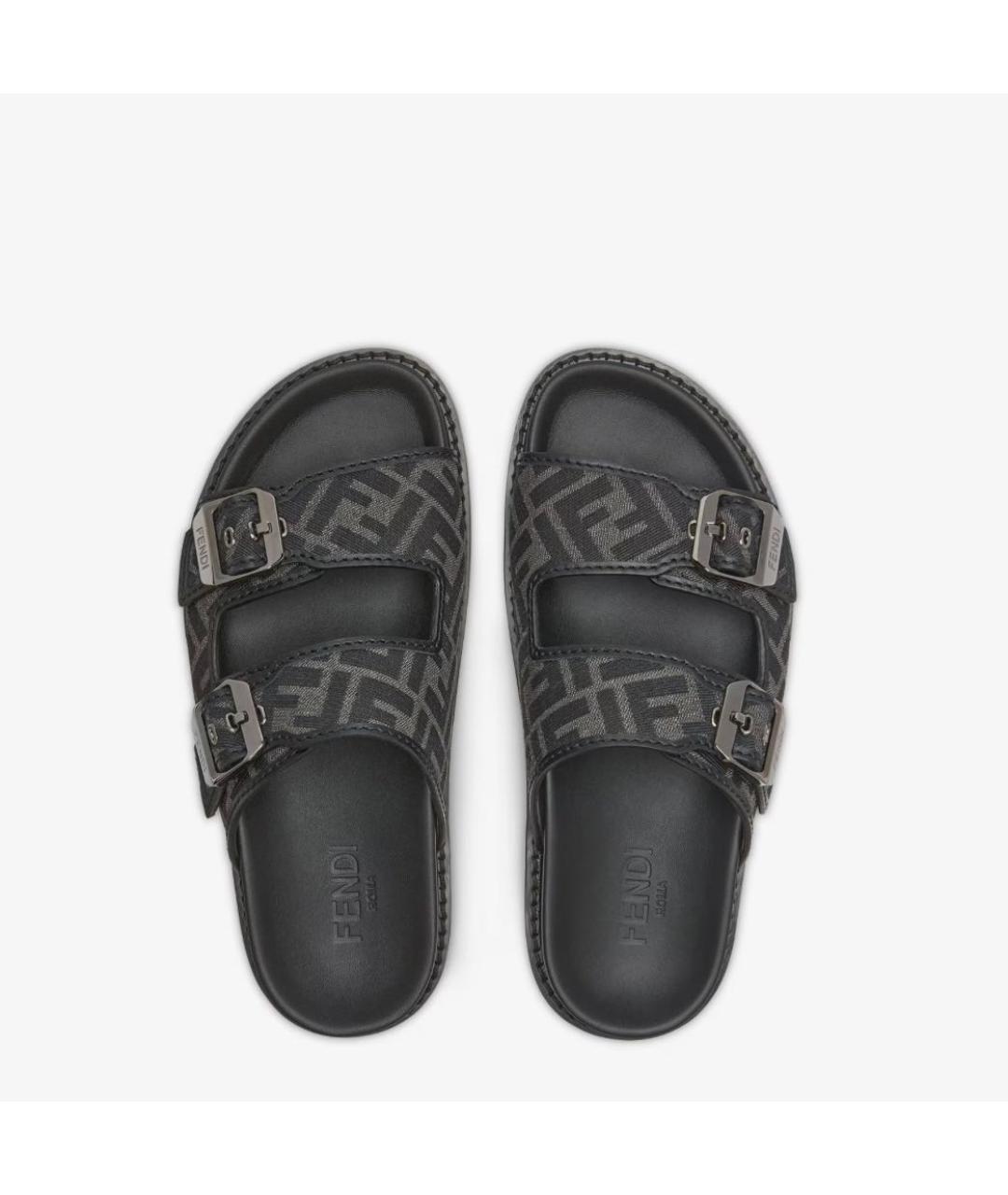 FENDI Черные кожаные шлепанцы, фото 4