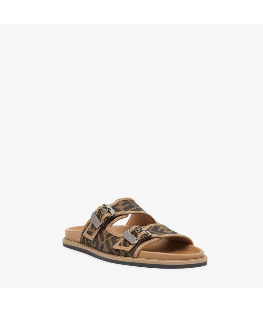 FENDI Коричневые кожаные шлепанцы, фото 2