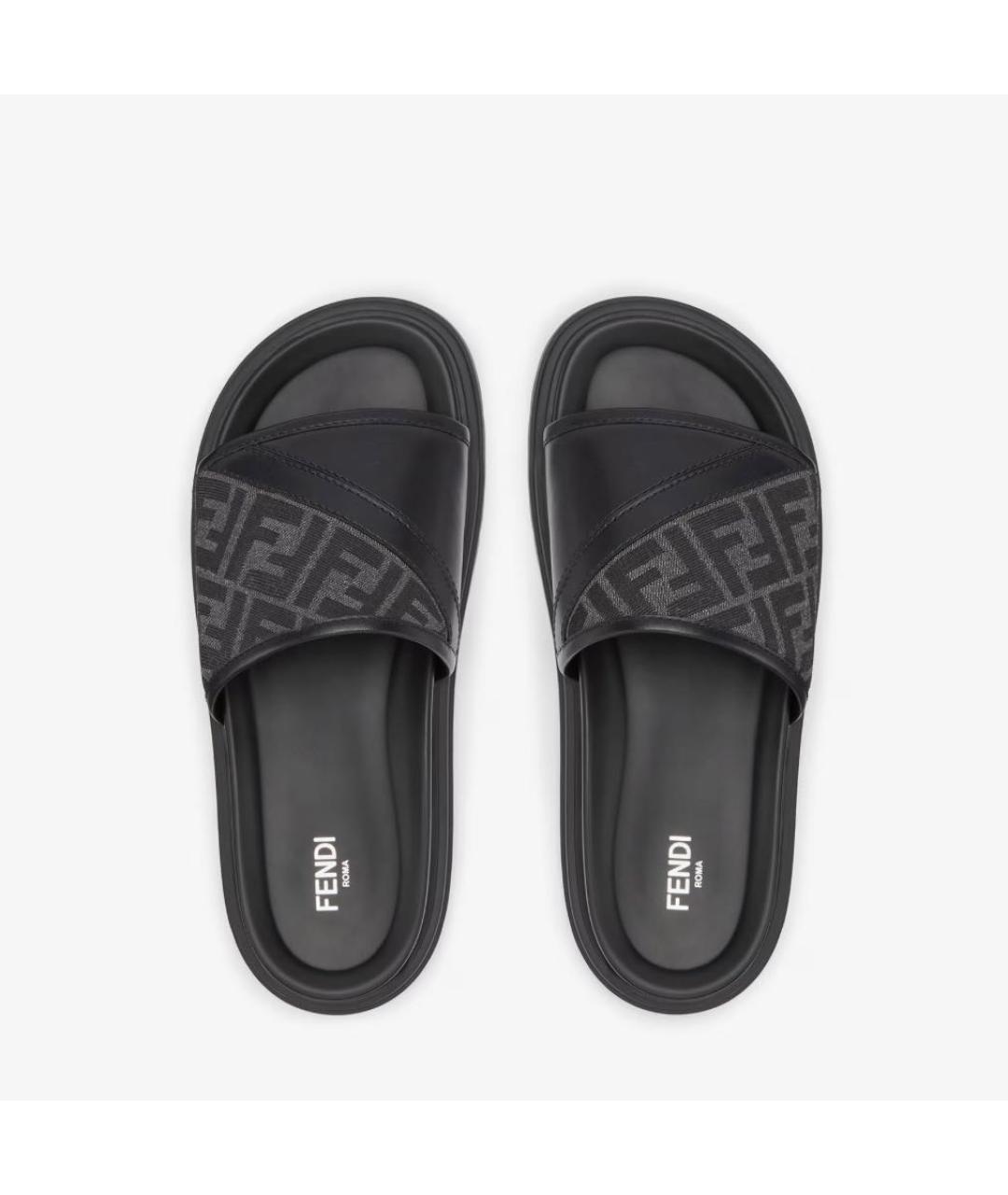 FENDI Черные кожаные шлепанцы, фото 4