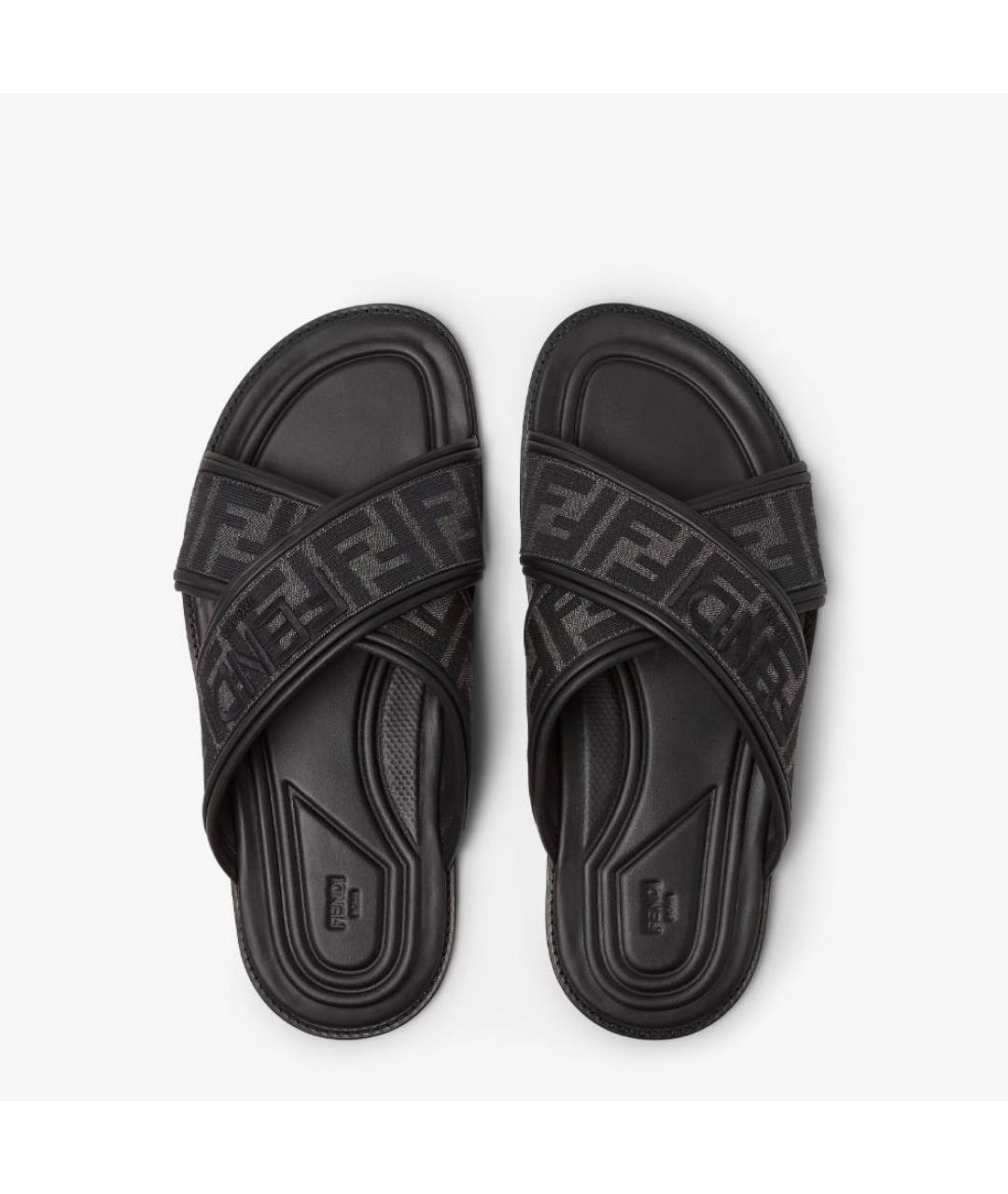FENDI Черные кожаные шлепанцы, фото 4