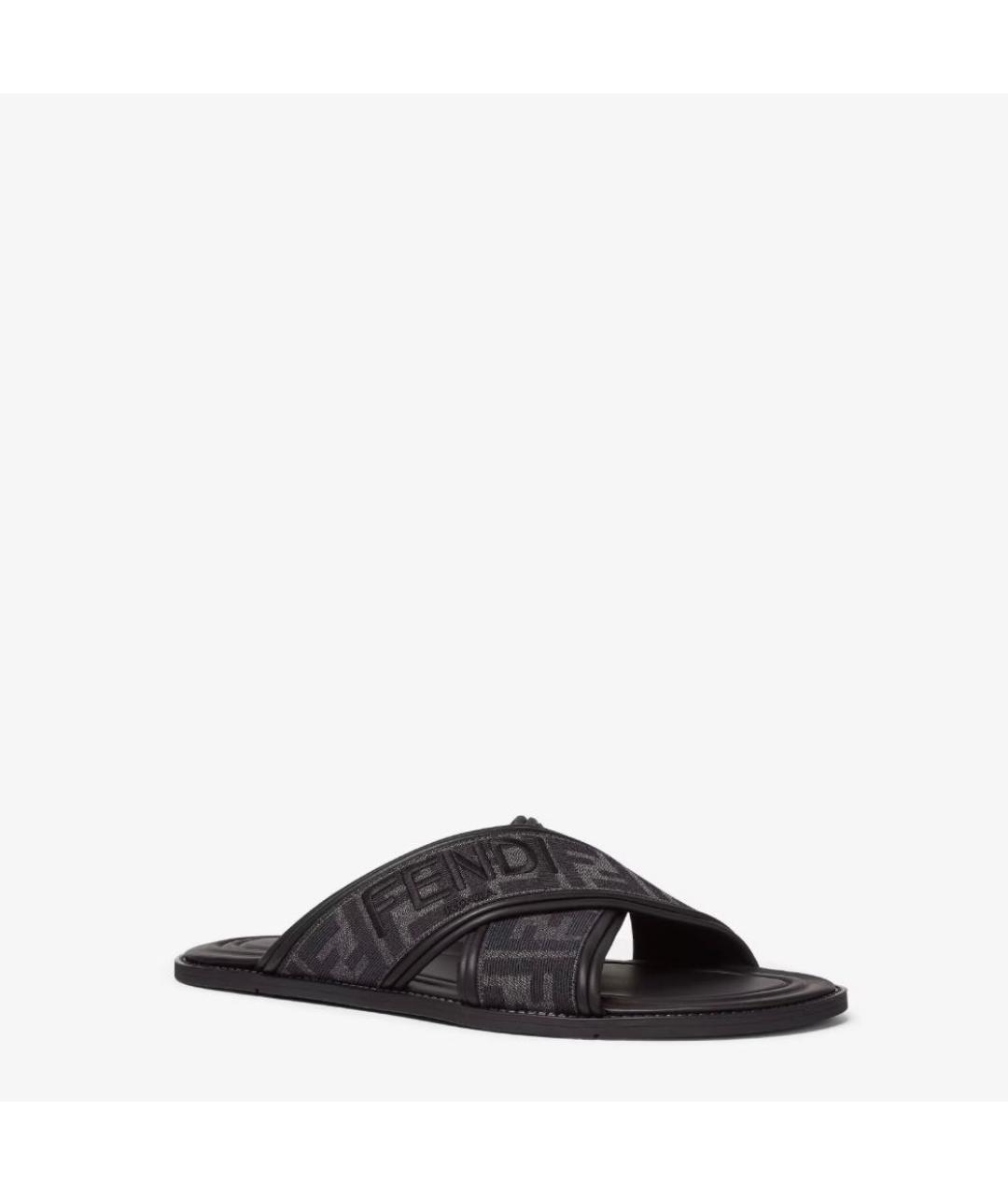 FENDI Черные кожаные шлепанцы, фото 2