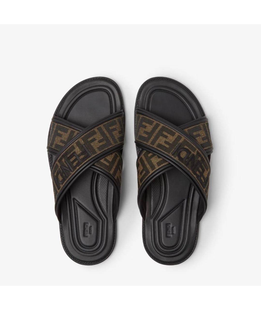 FENDI Коричневые кожаные шлепанцы, фото 4