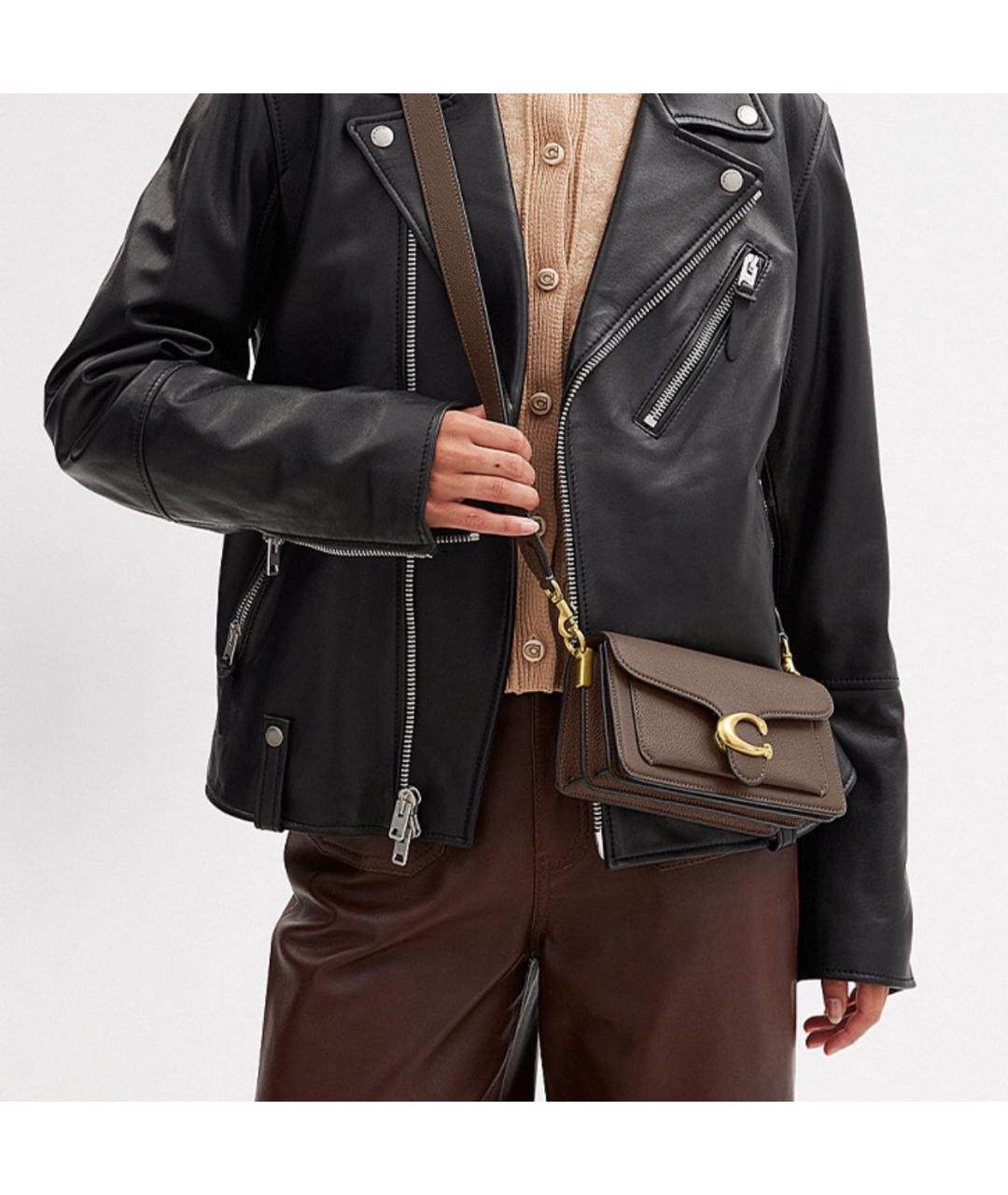 COACH Бежевая кожаная сумка с короткими ручками, фото 5