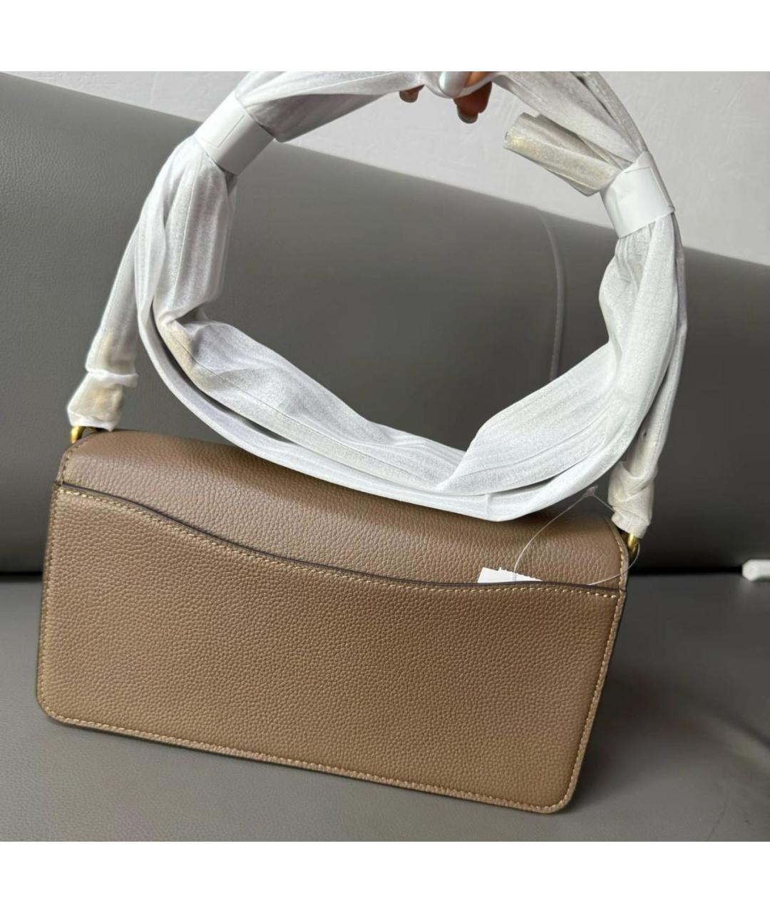 COACH Бежевая кожаная сумка с короткими ручками, фото 7