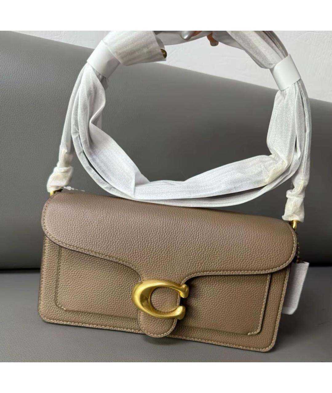 COACH Бежевая кожаная сумка с короткими ручками, фото 6