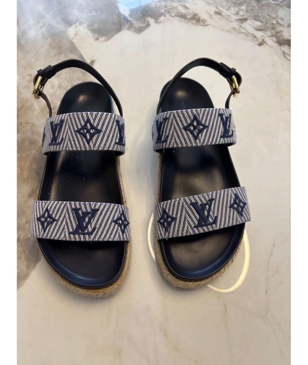 LOUIS VUITTON Синие кожаные сандалии, фото 5