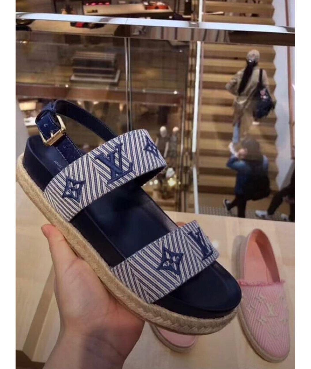 LOUIS VUITTON Синие кожаные сандалии, фото 7