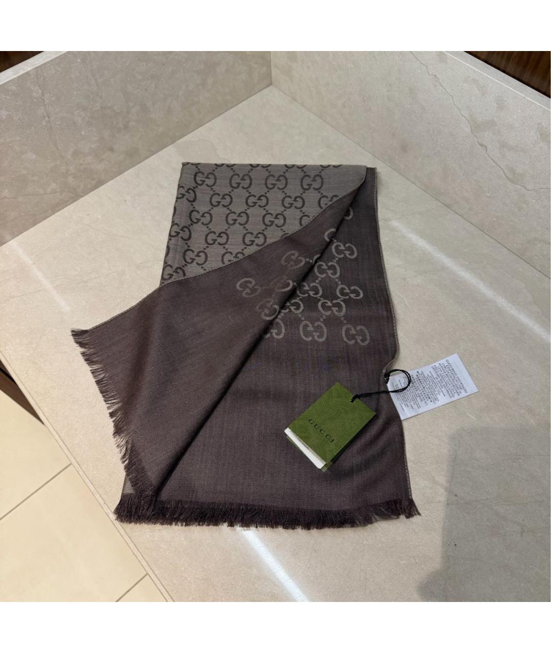 GUCCI Коричневый шерстяной платок, фото 3
