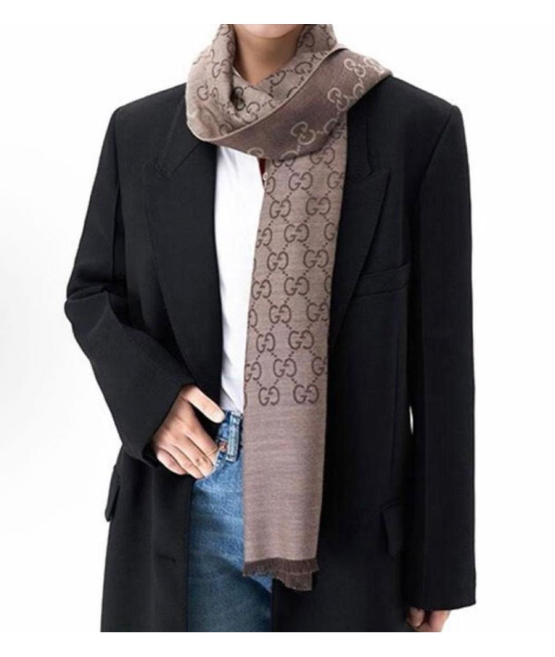 GUCCI Коричневый шерстяной платок, фото 7