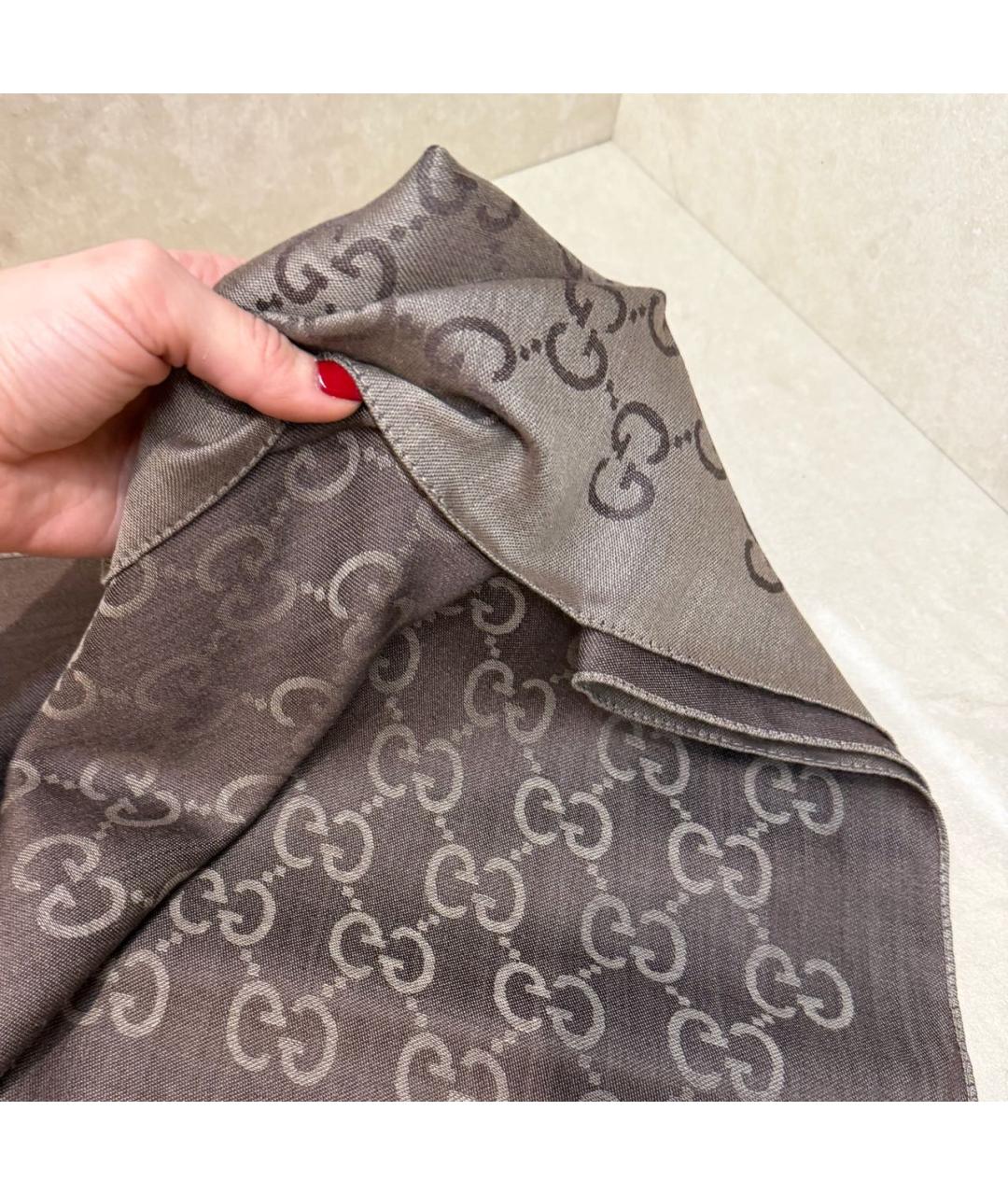 GUCCI Коричневый шерстяной платок, фото 6