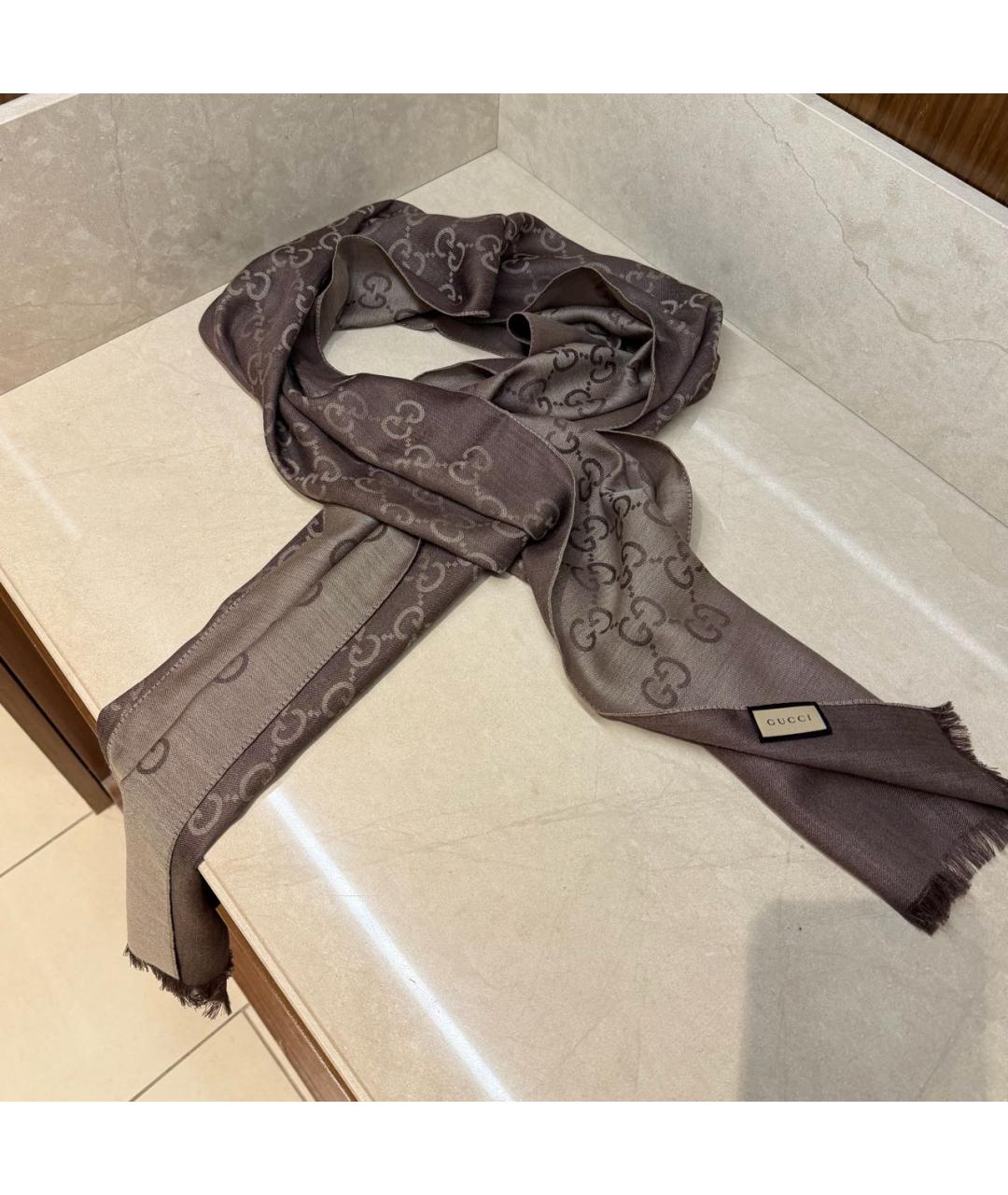 GUCCI Коричневый шерстяной платок, фото 2