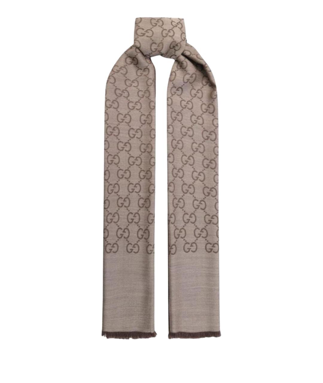 GUCCI Коричневый шерстяной платок, фото 1