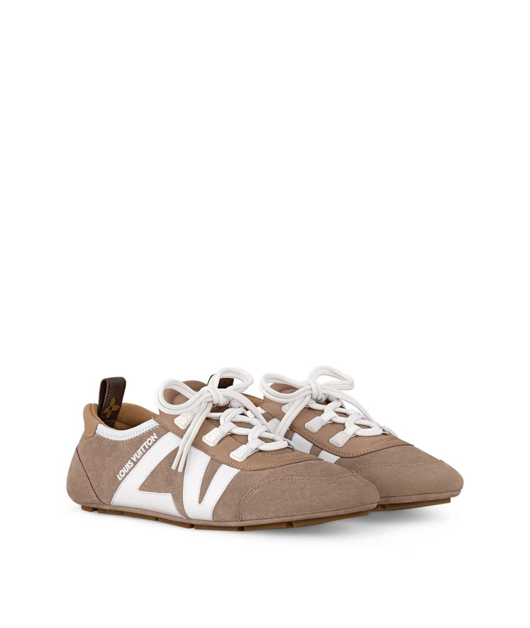 LOUIS VUITTON Бежевые замшевые кроссовки, фото 2