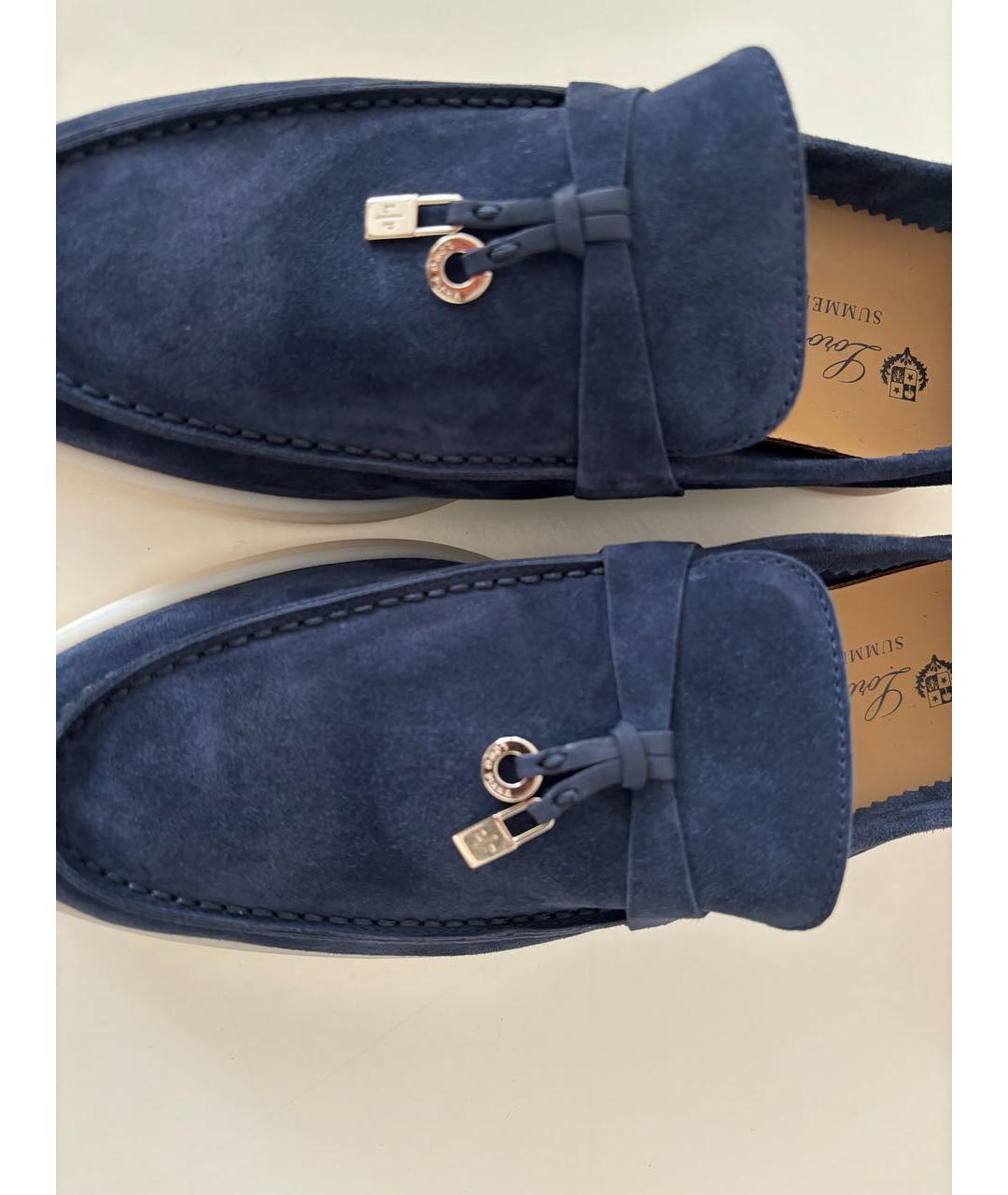 LORO PIANA Темно-синие замшевые лоферы, фото 3