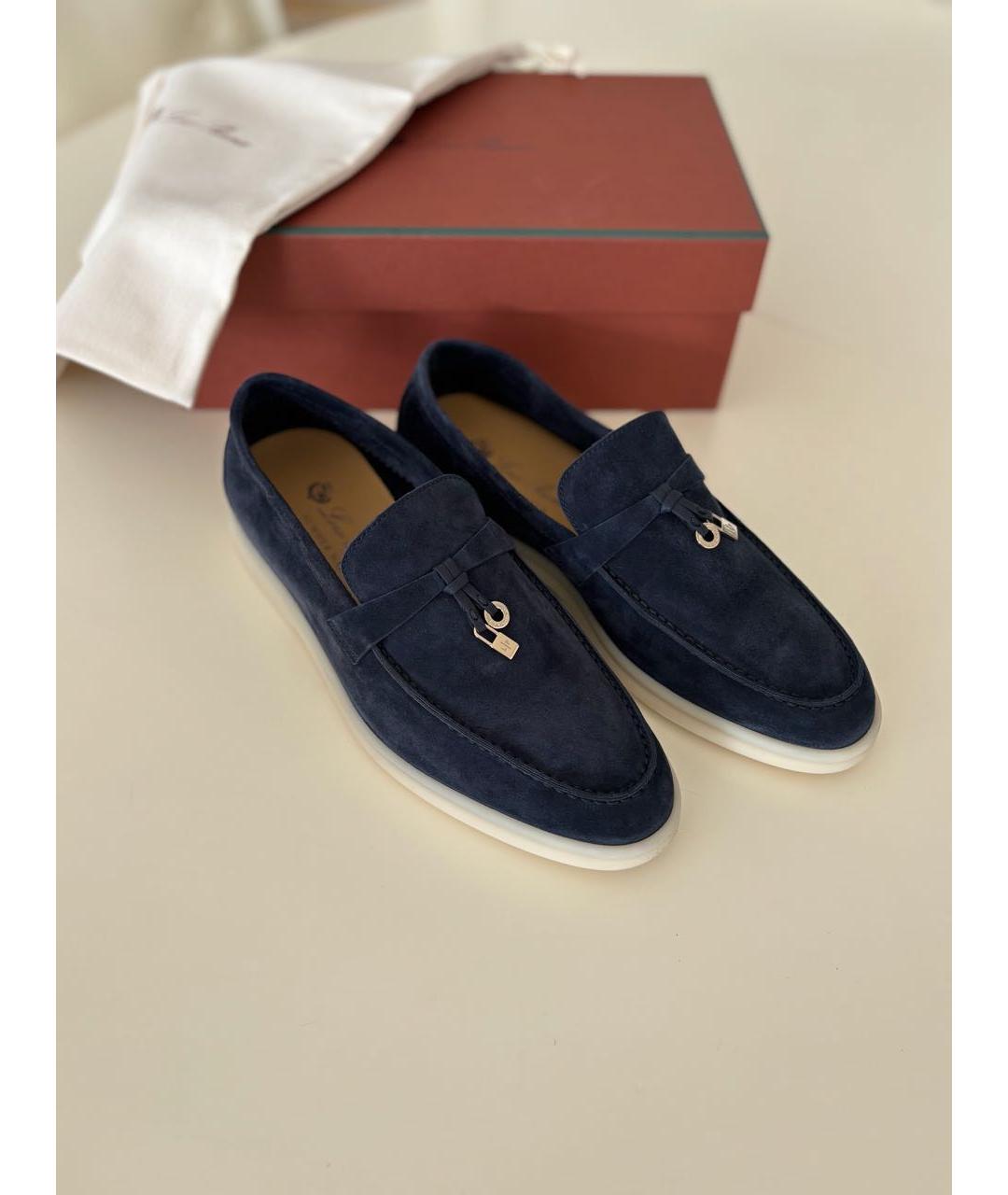 LORO PIANA Темно-синие замшевые лоферы, фото 8