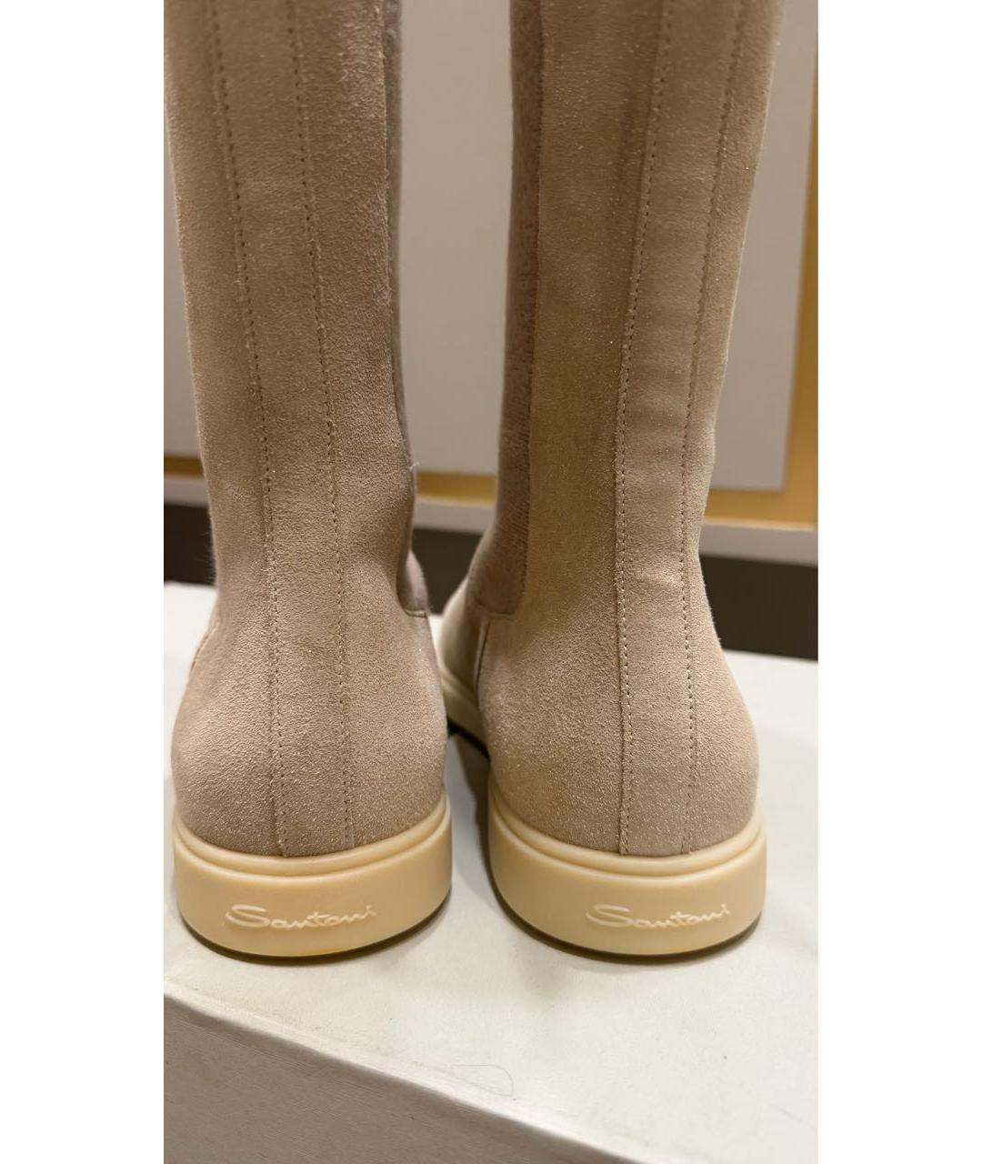 SANTONI Бежевые замшевые сапоги, фото 4