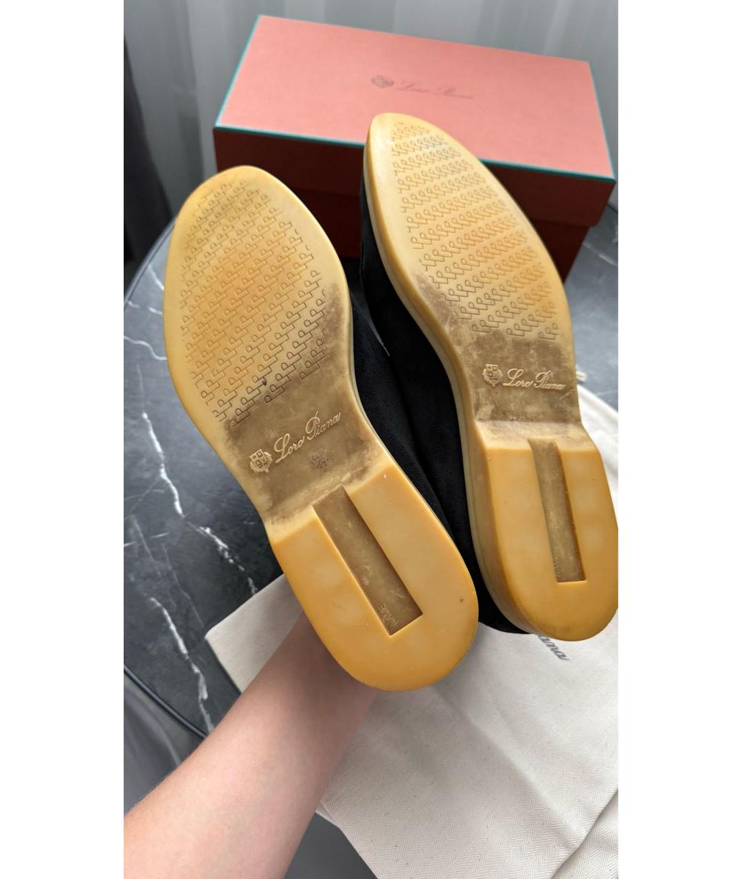 LORO PIANA Черные замшевые лоферы, фото 5