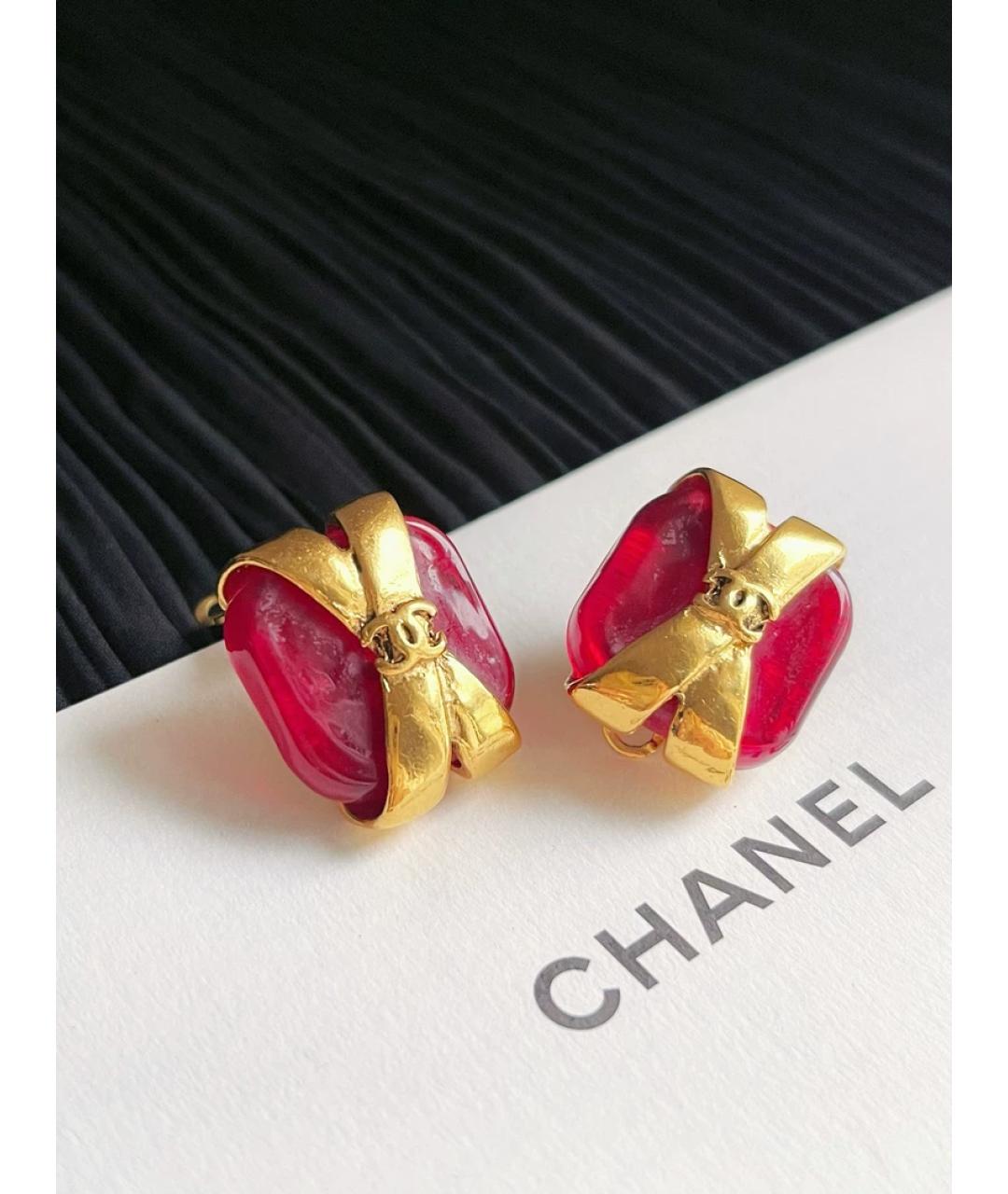 CHANEL Красные стеклянные клипсы, фото 2