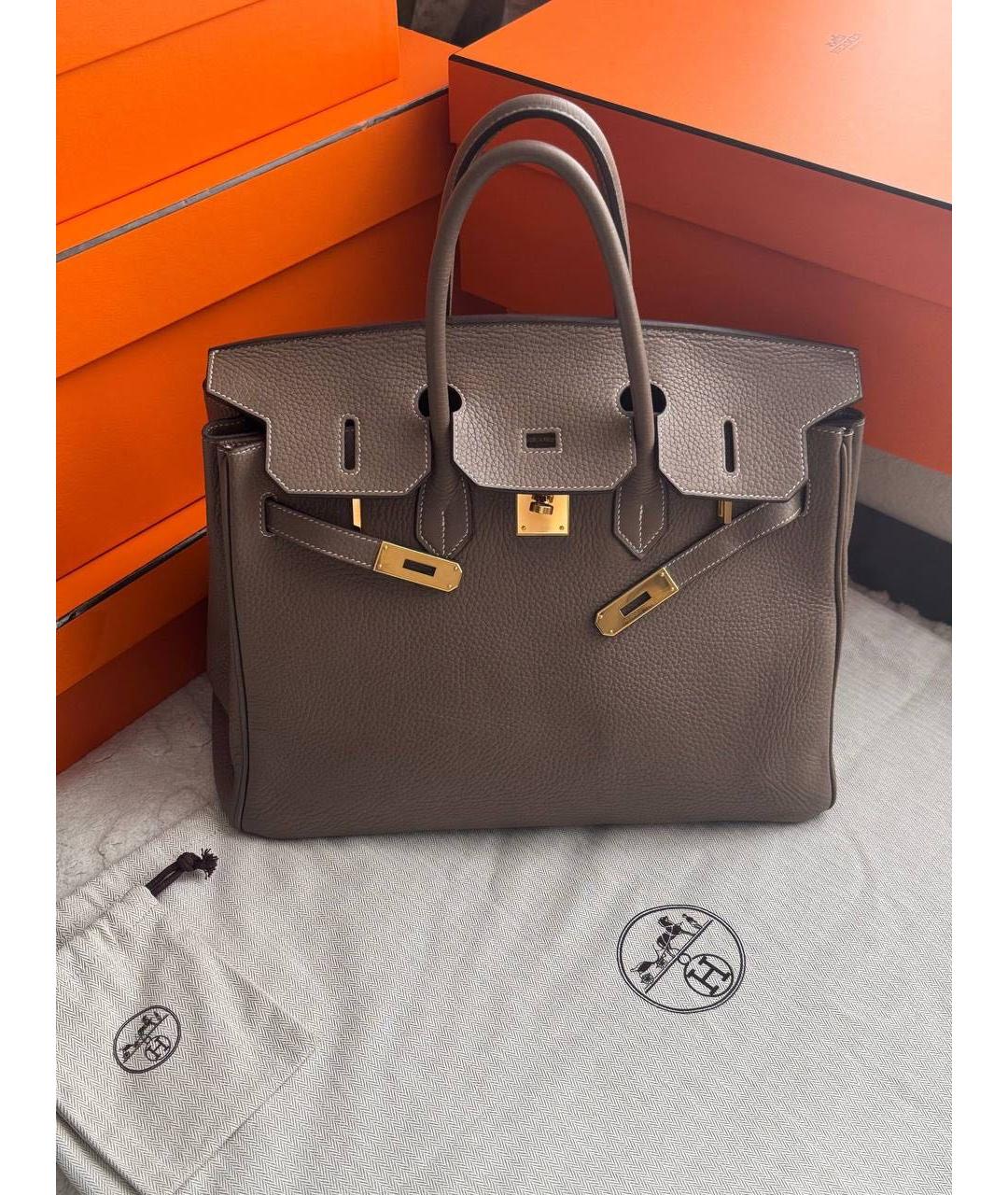 HERMES Бежевая кожаная сумка с короткими ручками, фото 9