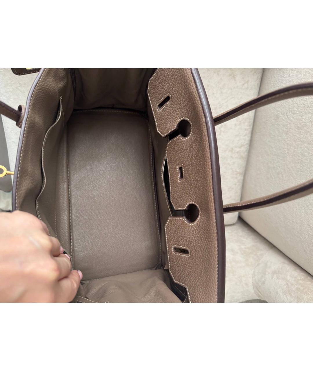 HERMES Бежевая кожаная сумка с короткими ручками, фото 7