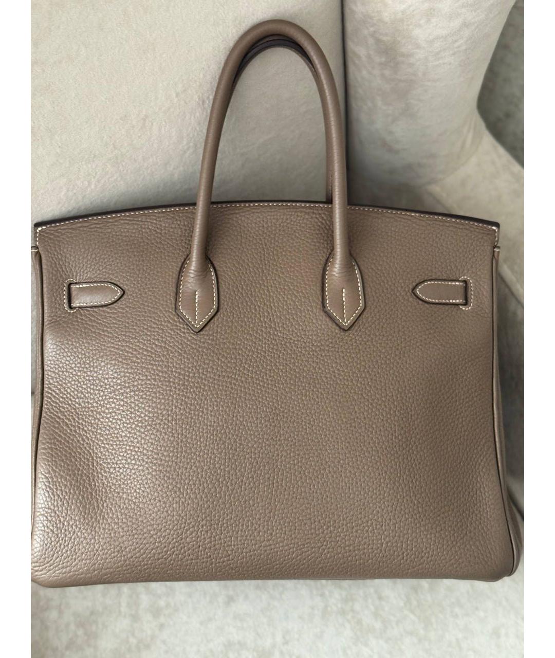 HERMES Бежевая кожаная сумка с короткими ручками, фото 4
