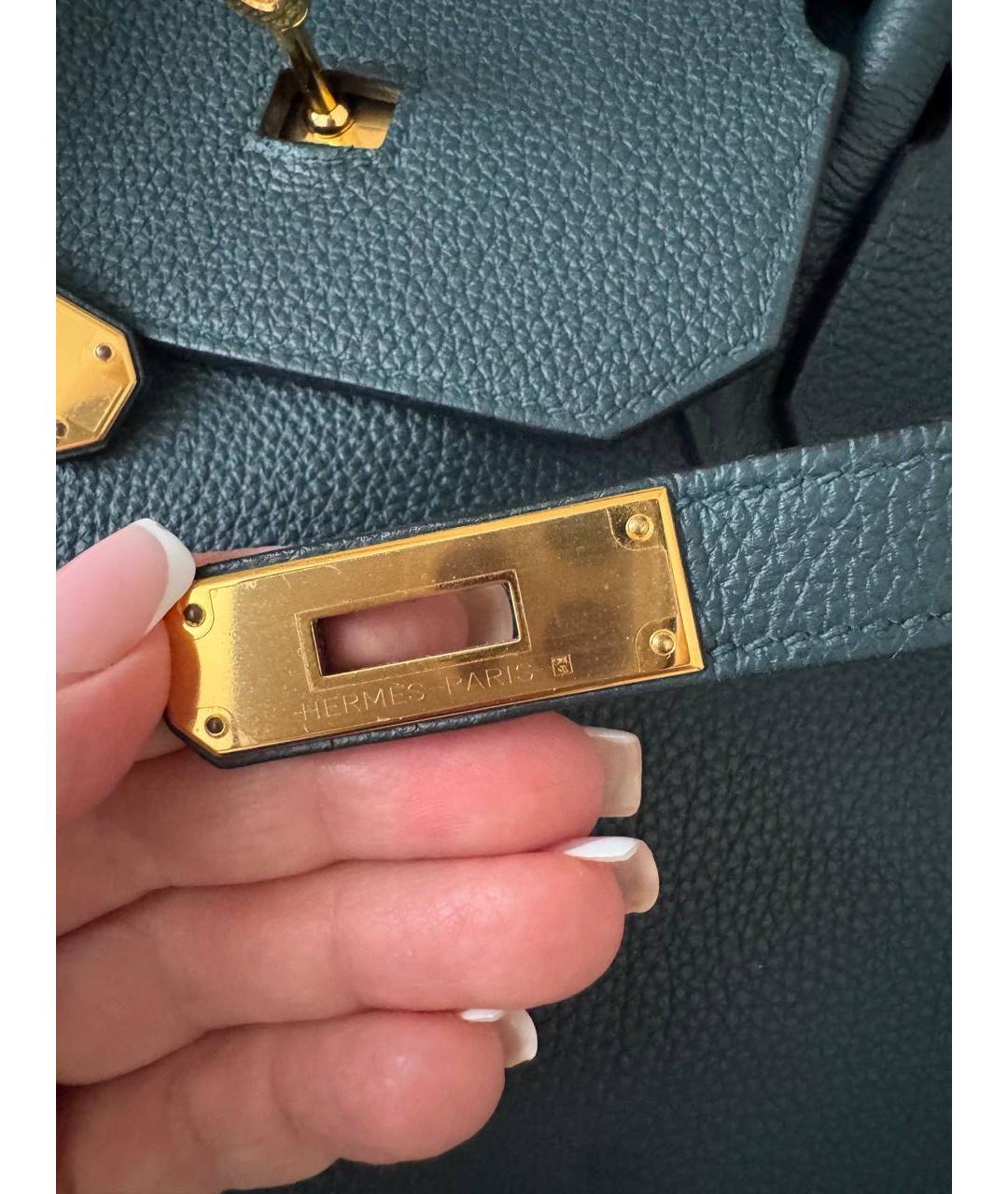 HERMES Зеленая кожаная сумка с короткими ручками, фото 6