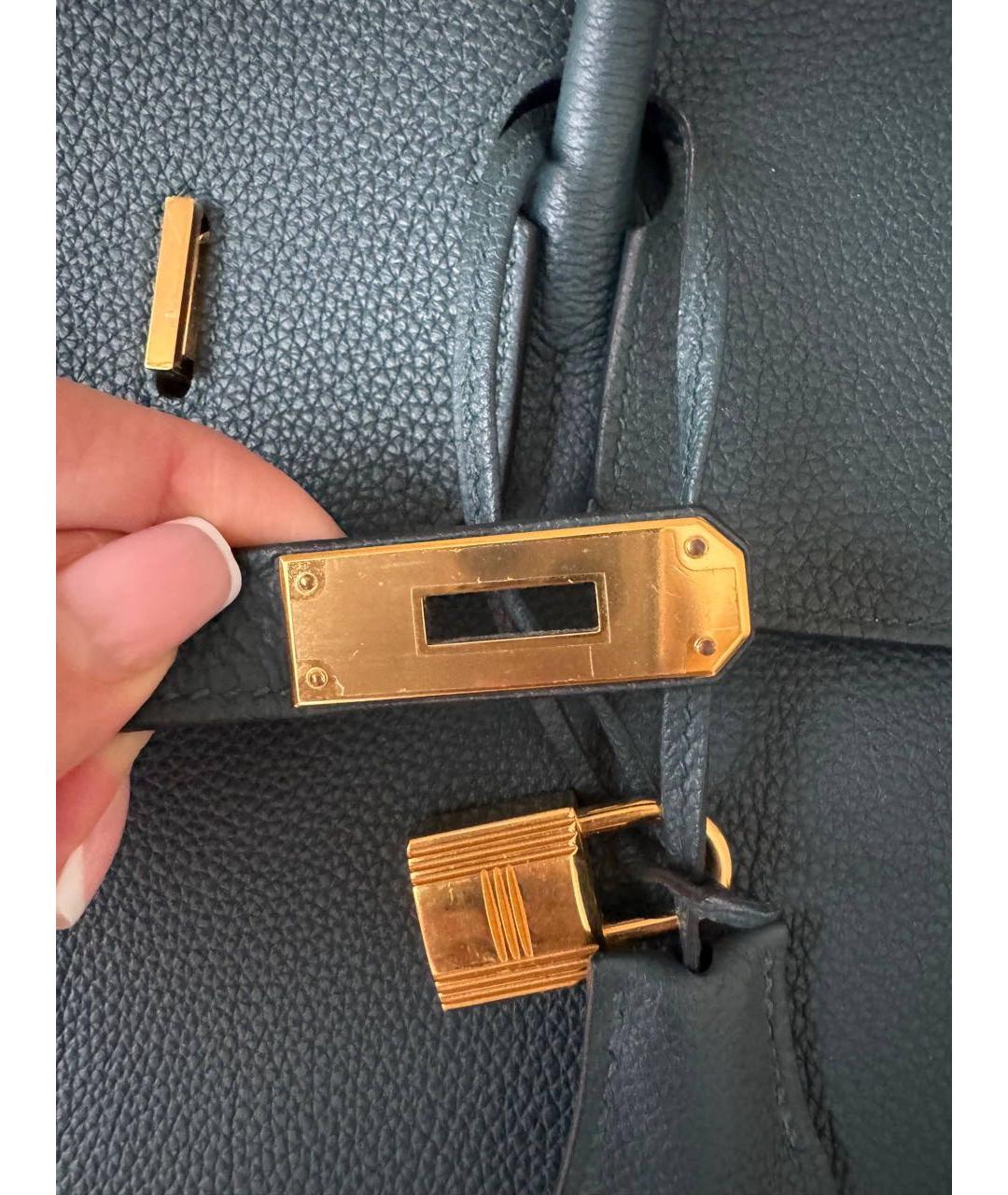 HERMES Зеленая кожаная сумка с короткими ручками, фото 5