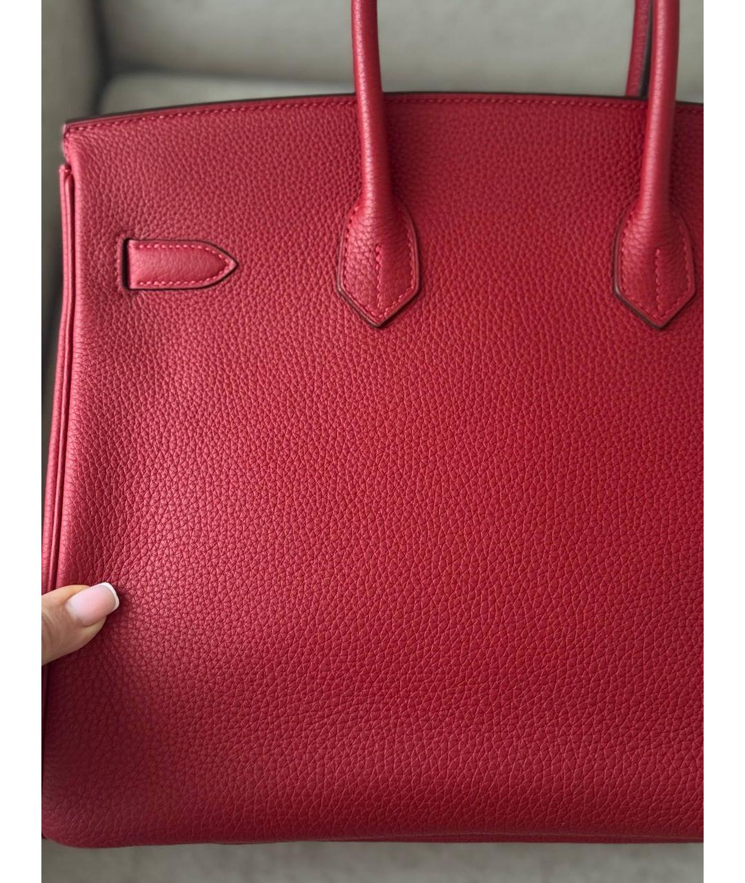HERMES Красная кожаная сумка с короткими ручками, фото 4