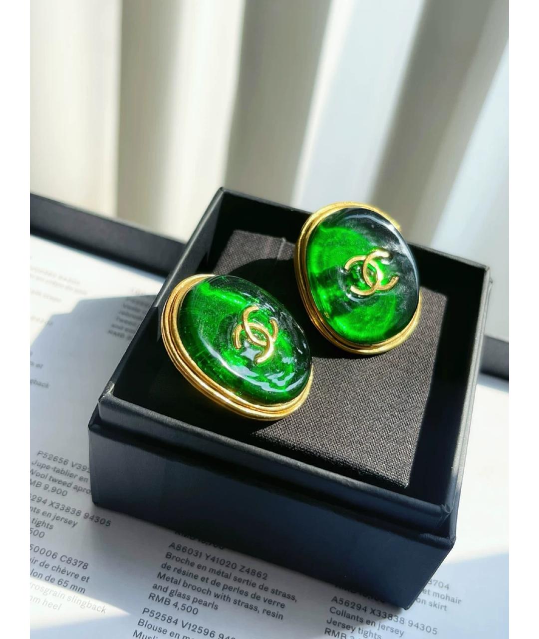CHANEL Зеленые стеклянные клипсы, фото 2