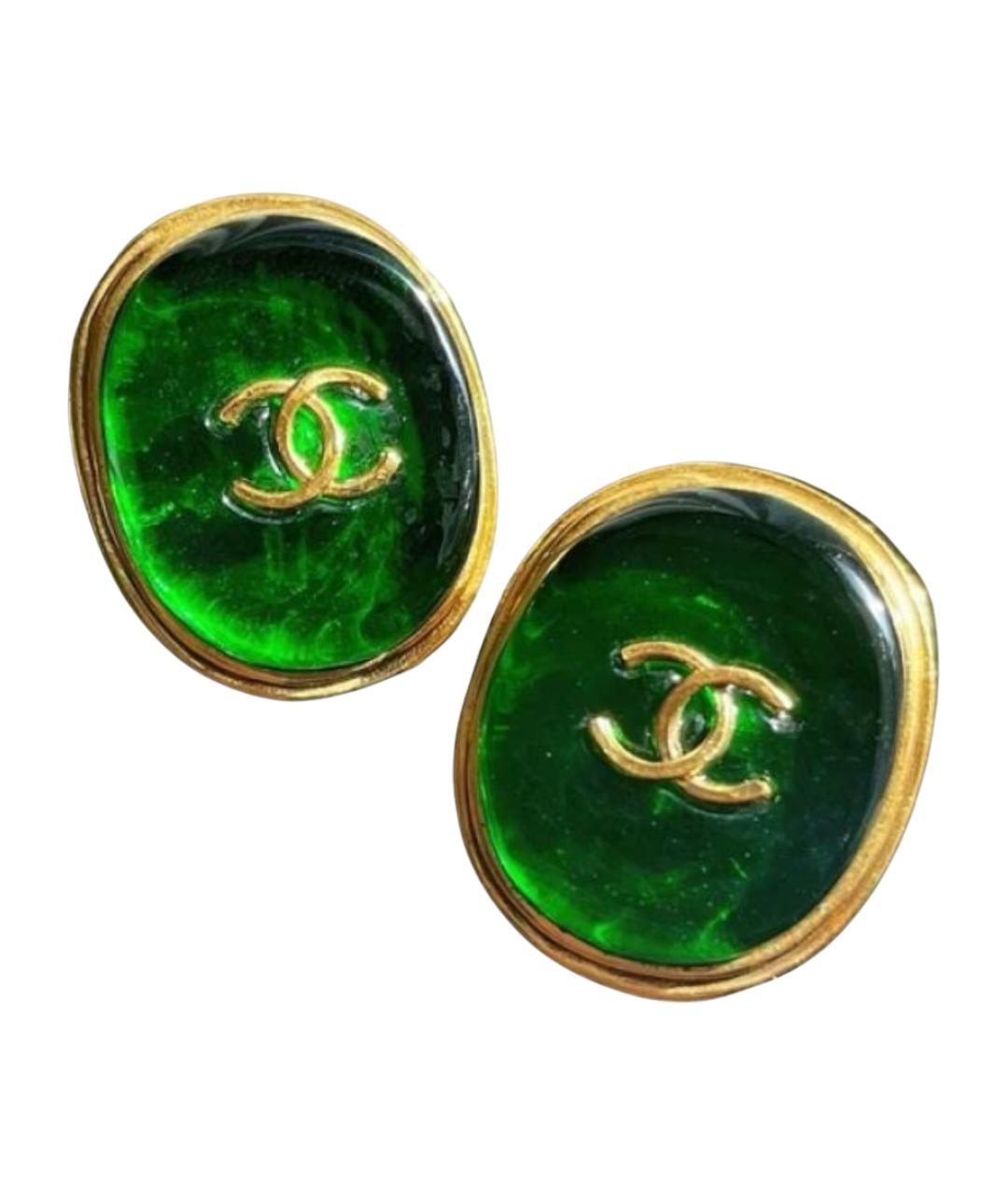 CHANEL Зеленые стеклянные клипсы, фото 1