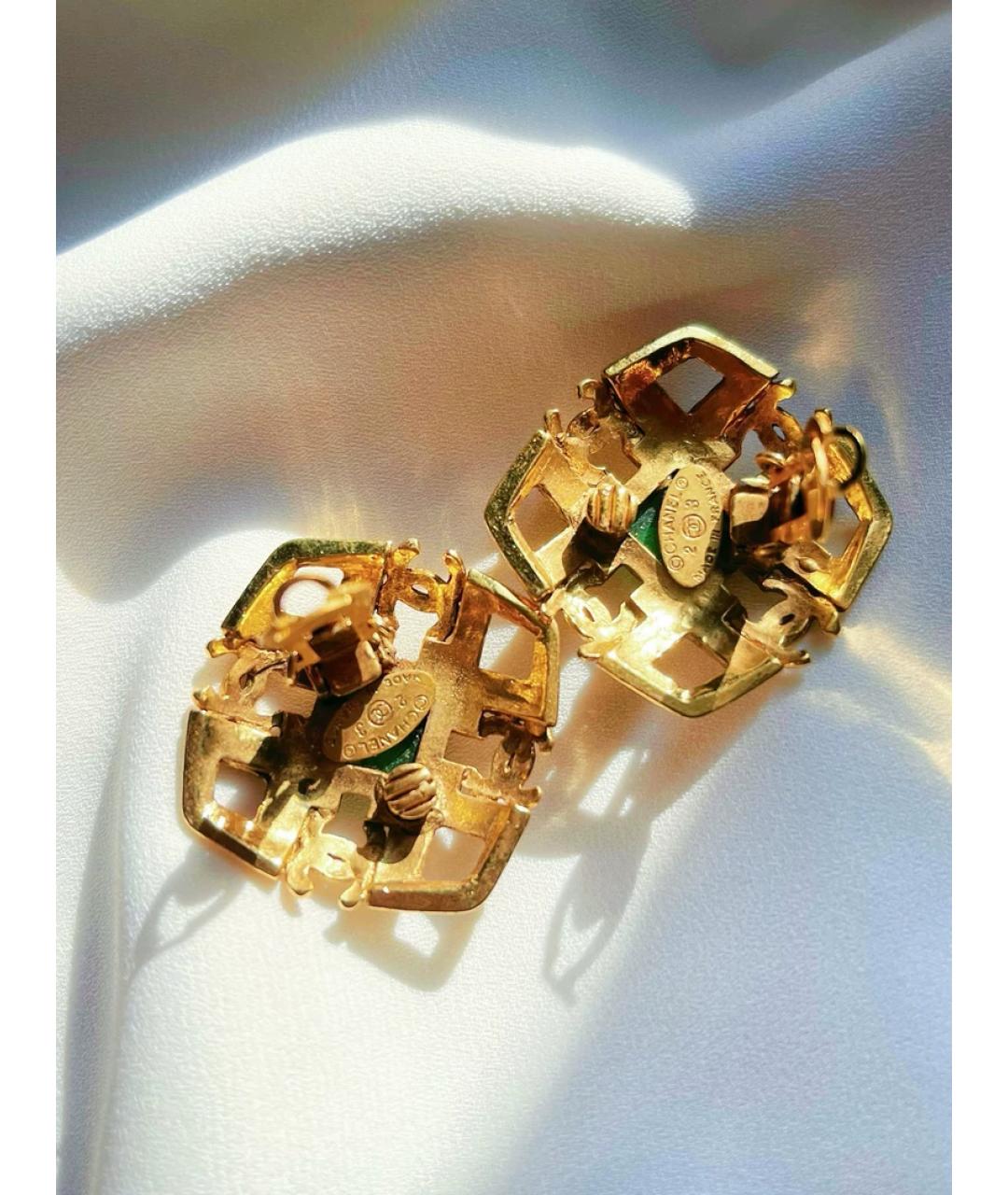 CHANEL Зеленые металлические серьги, фото 3