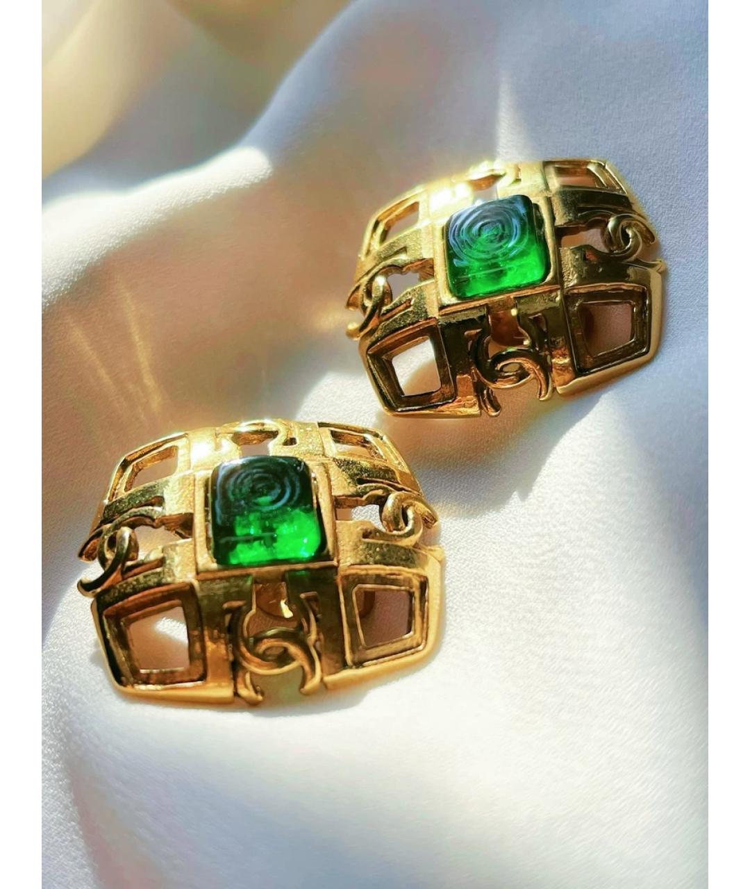 CHANEL Зеленые металлические серьги, фото 4