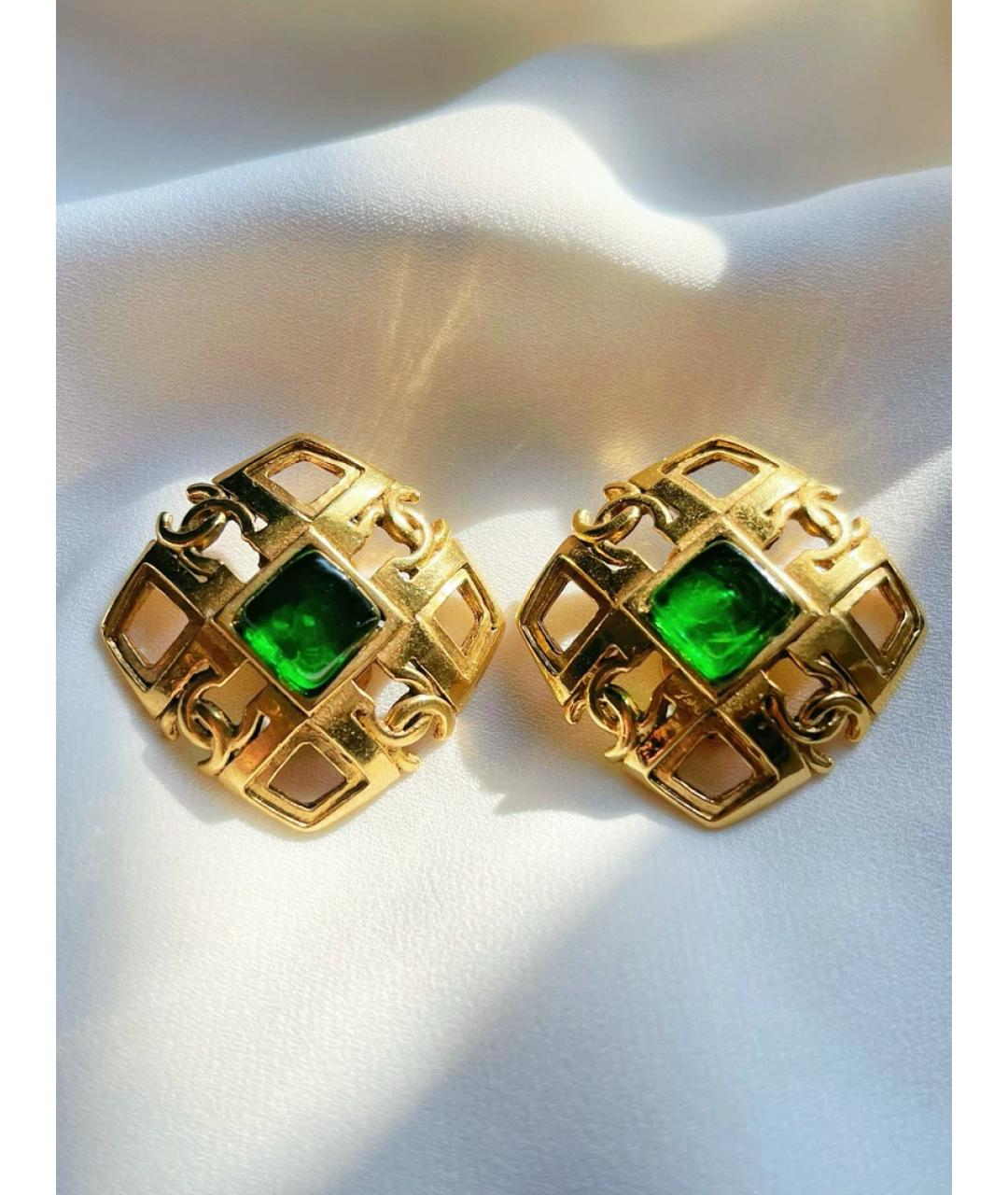 CHANEL Зеленые металлические серьги, фото 2