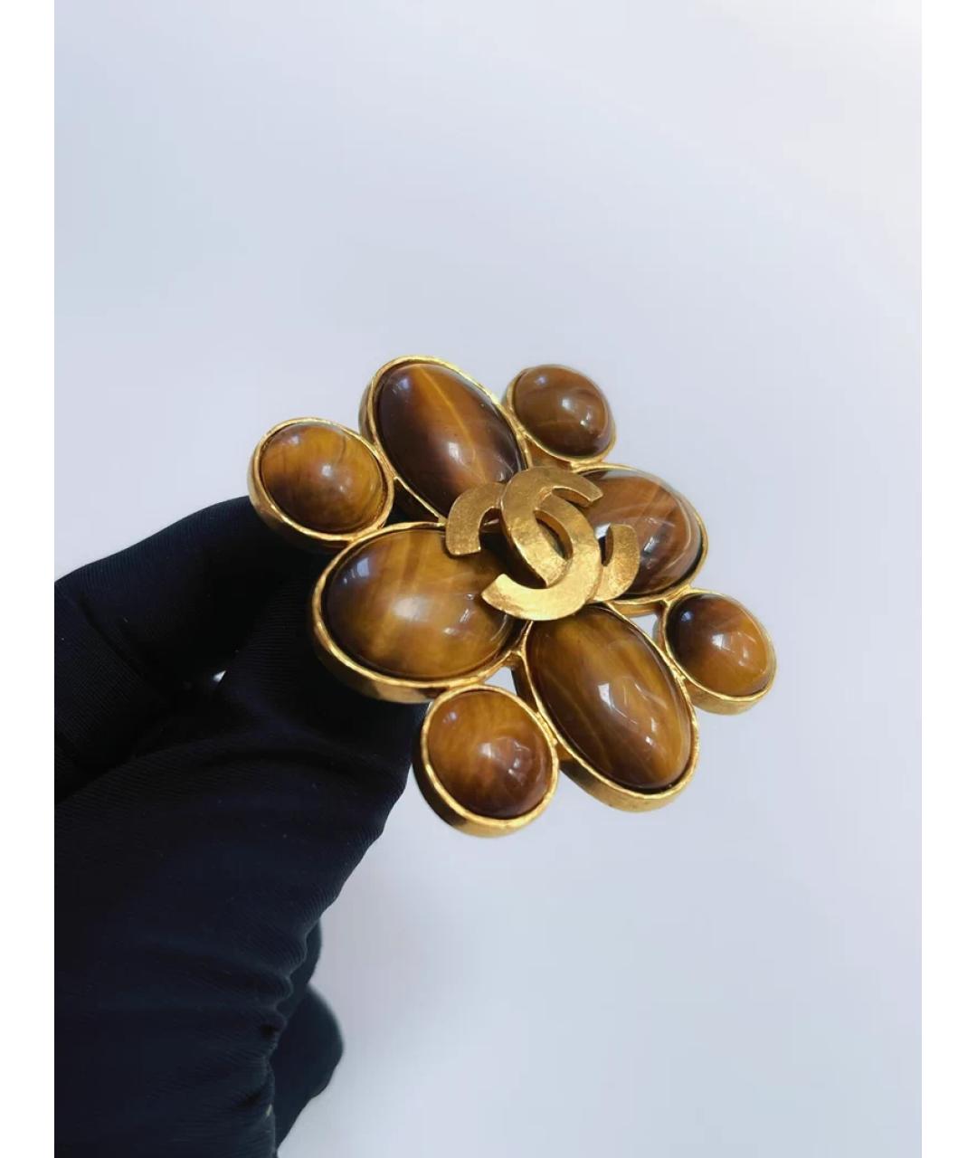 CHANEL Коричневая металлическая булавка / брошь, фото 3