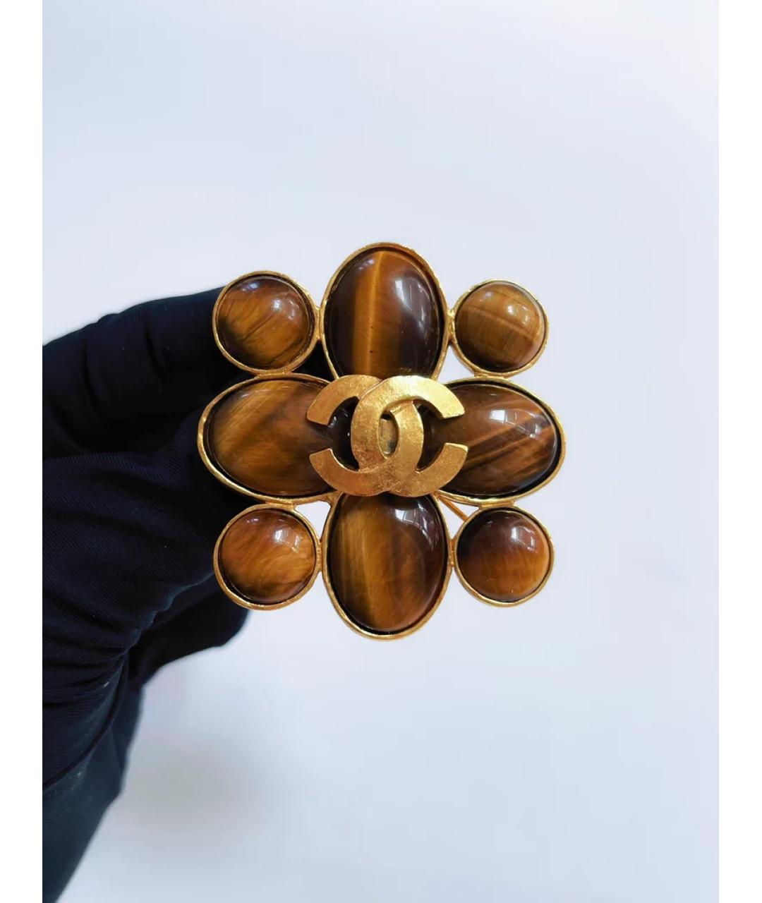 CHANEL Коричневая металлическая булавка / брошь, фото 2