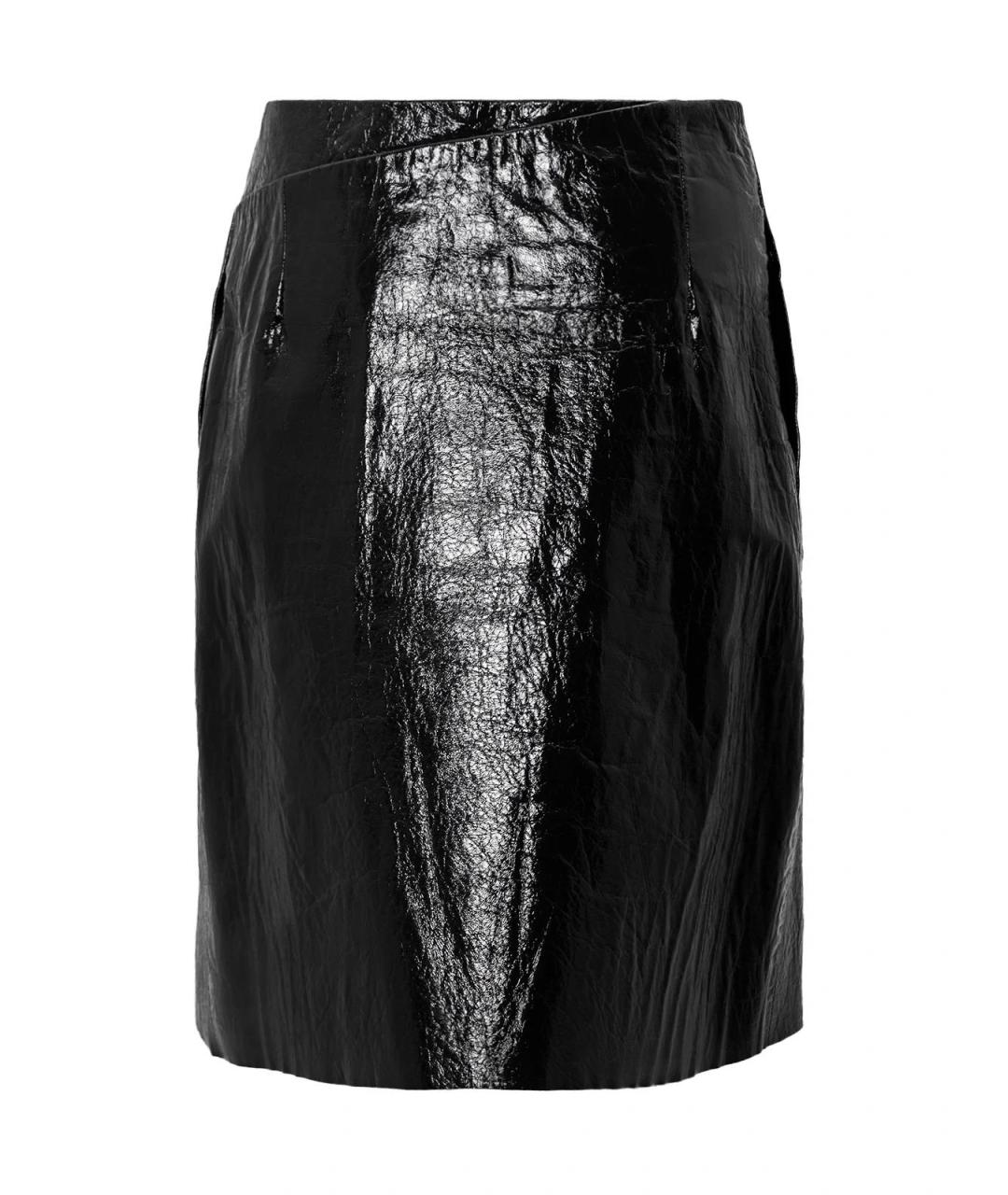 BALENCIAGA Черная кожаная юбка миди, фото 2