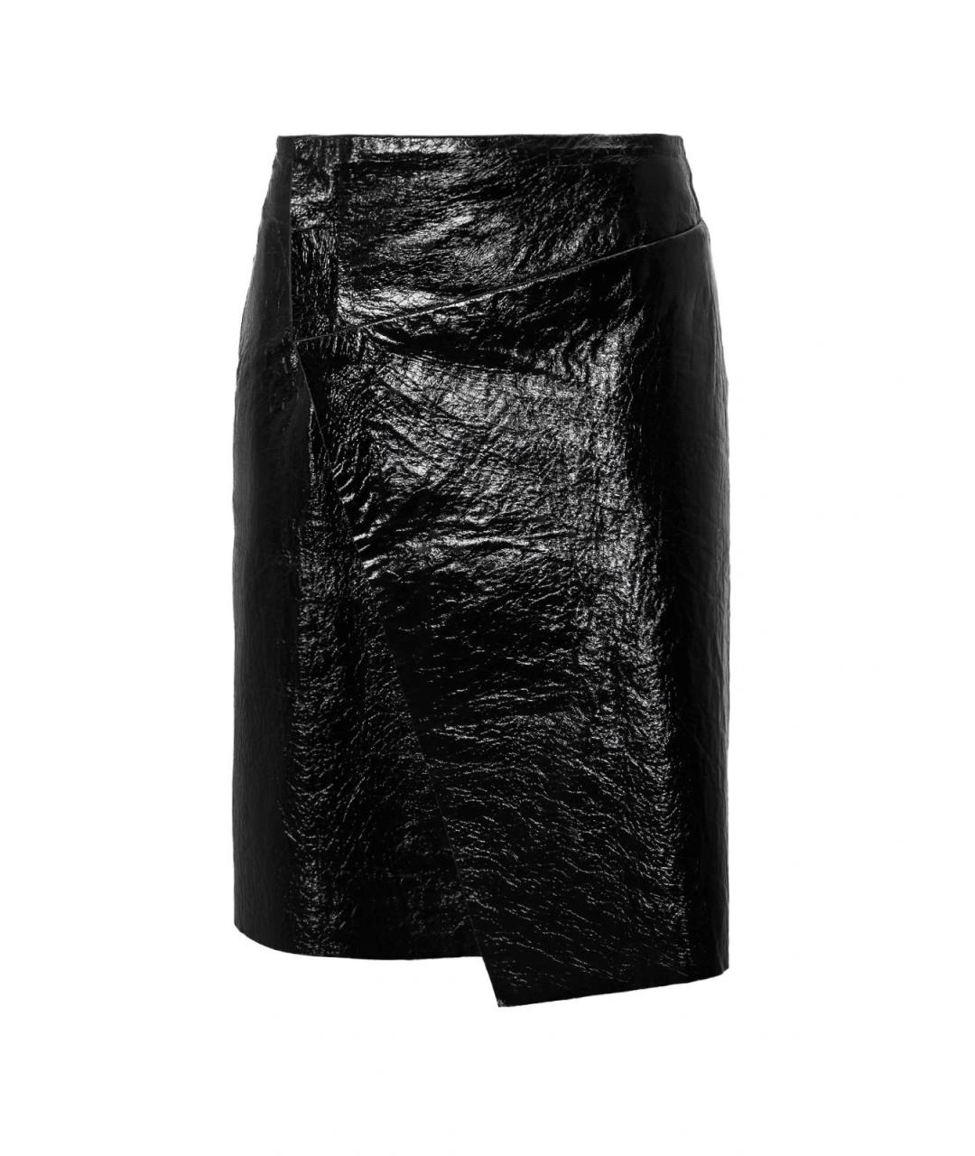 BALENCIAGA Черная кожаная юбка миди, фото 4