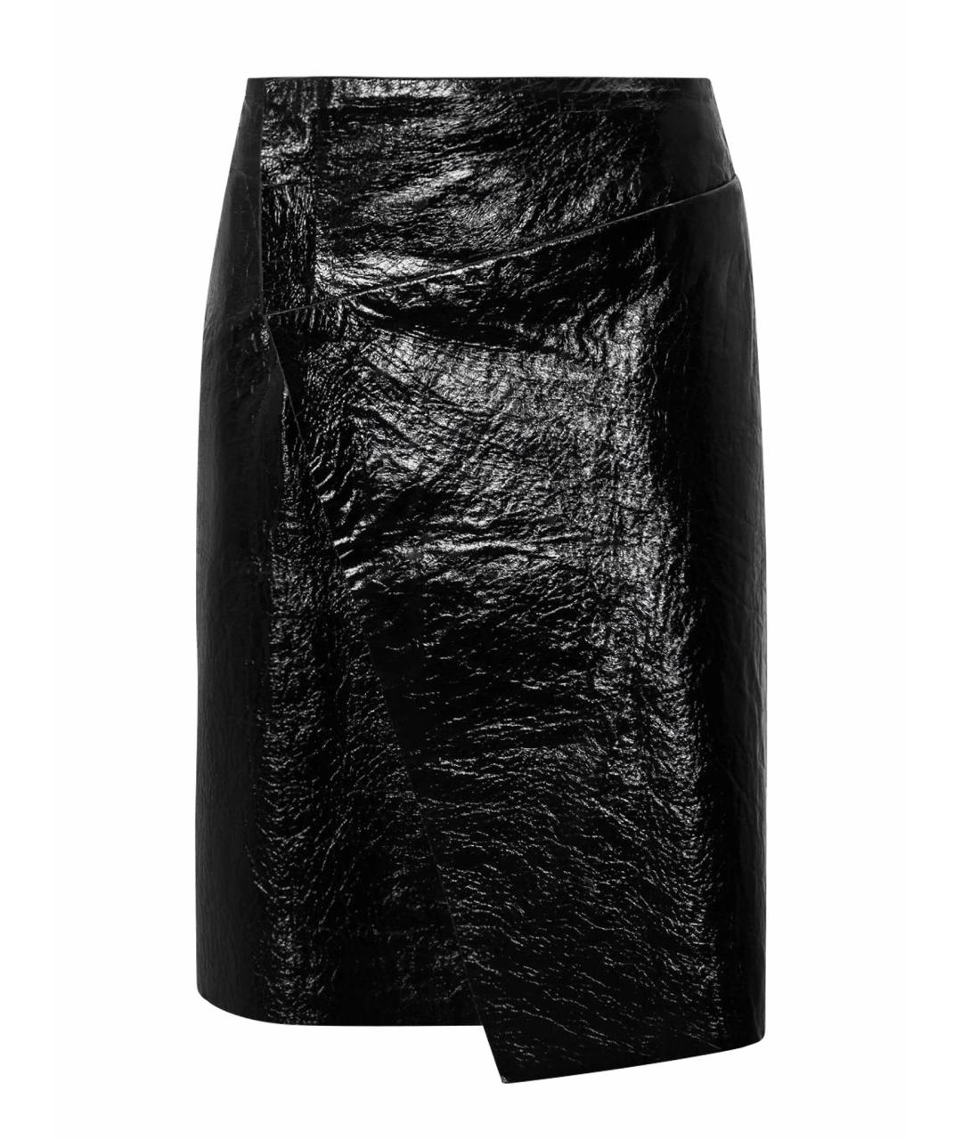 BALENCIAGA Черная кожаная юбка миди, фото 1