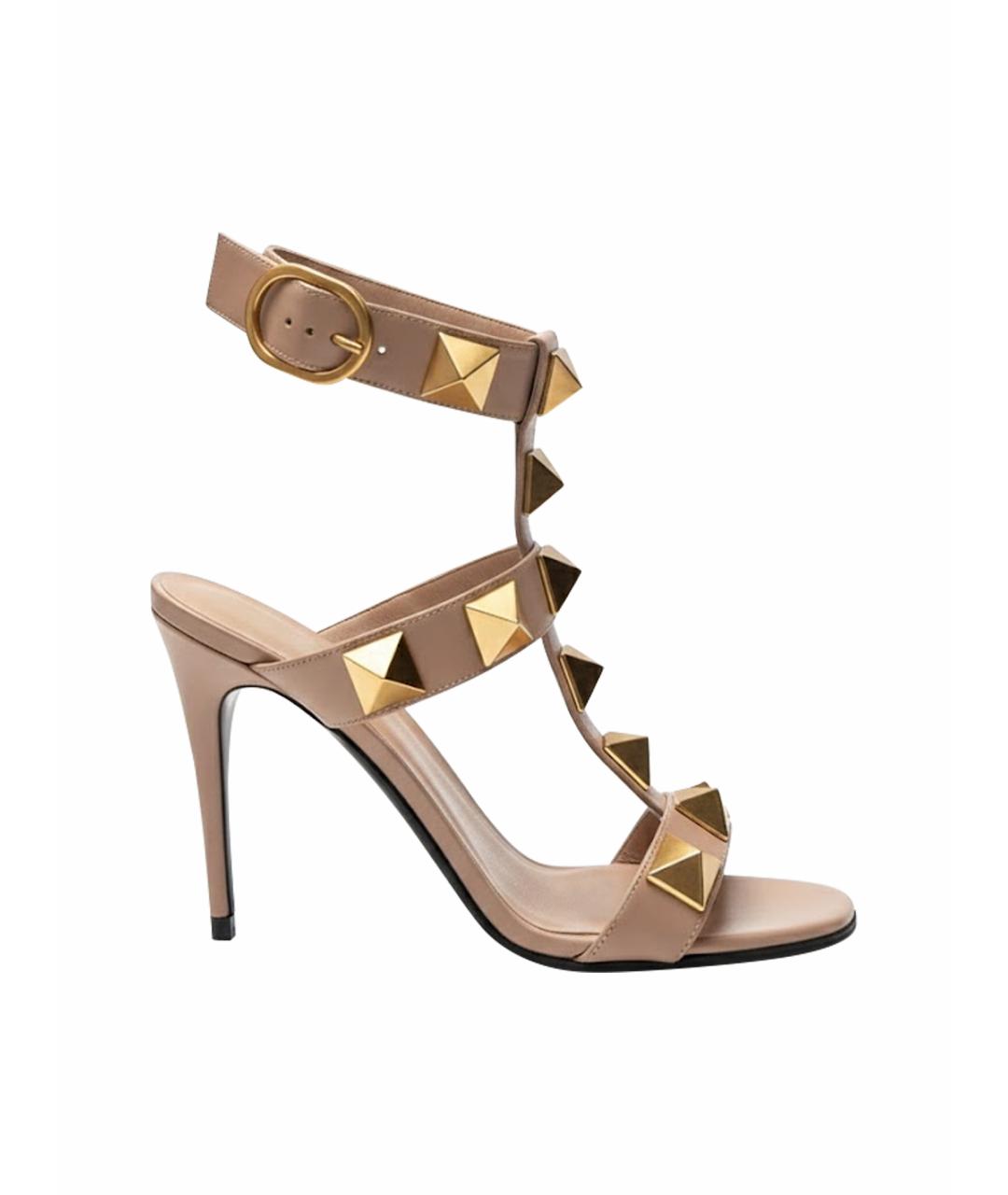 VALENTINO Бежевые кожаные босоножки, фото 1