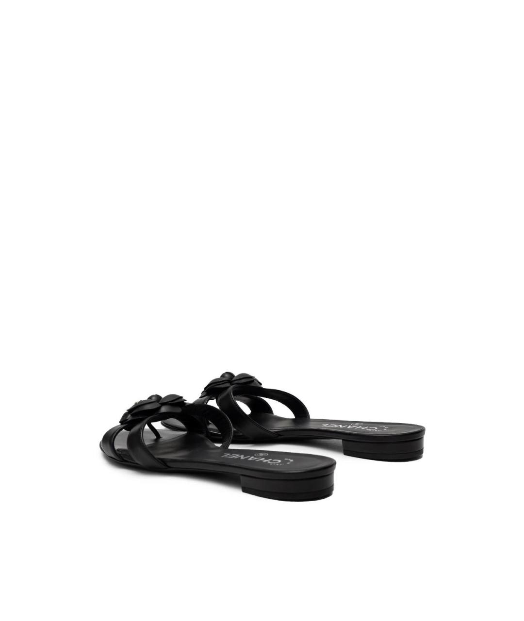 CHANEL Черные кожаные шлепанцы, фото 3