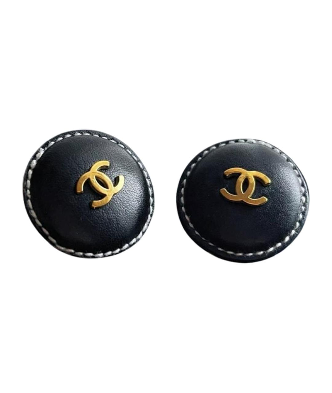CHANEL Черные кожаные клипсы, фото 1