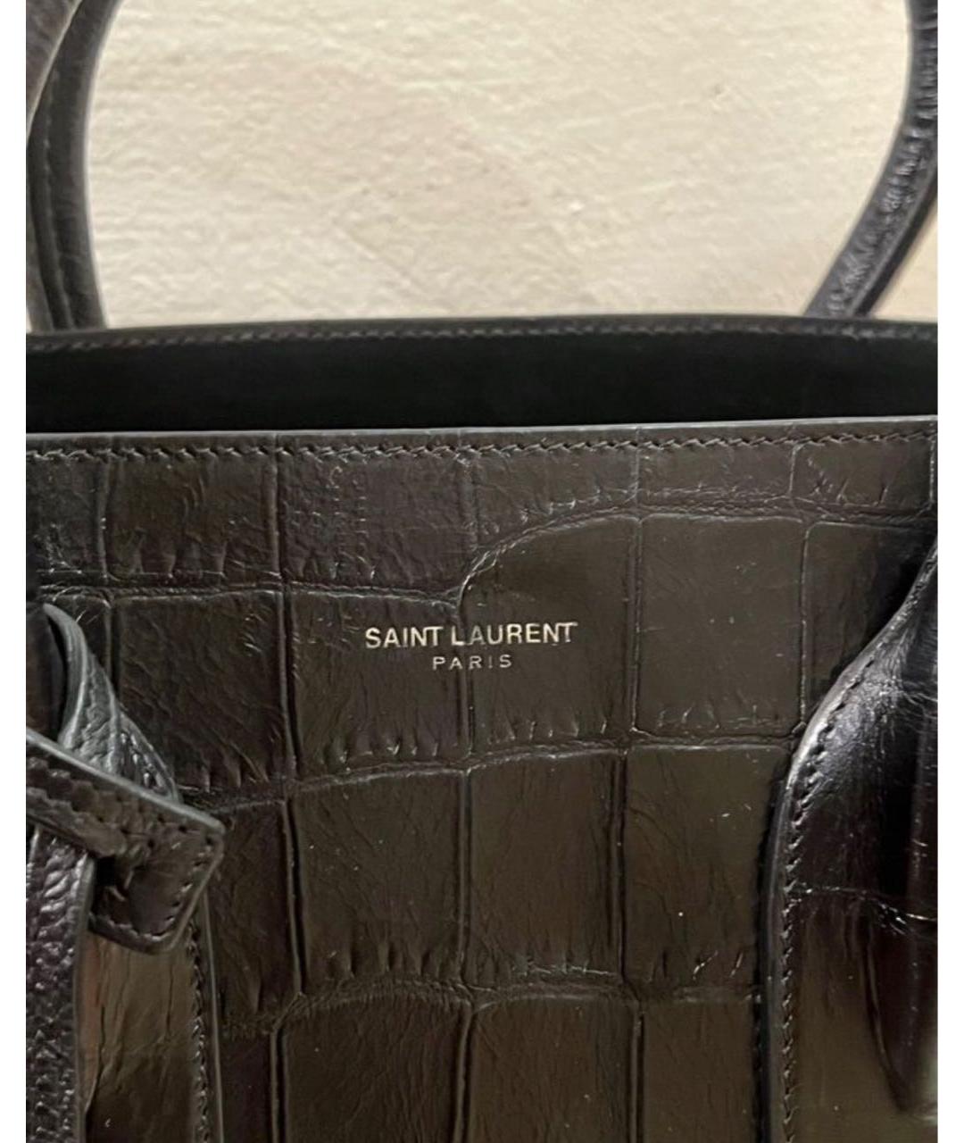 SAINT LAURENT Черная кожаная сумка с короткими ручками, фото 3