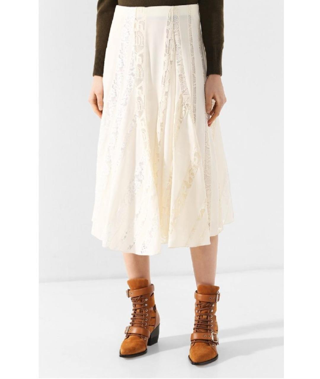 CHLOE Белая шелковая юбка миди, фото 8