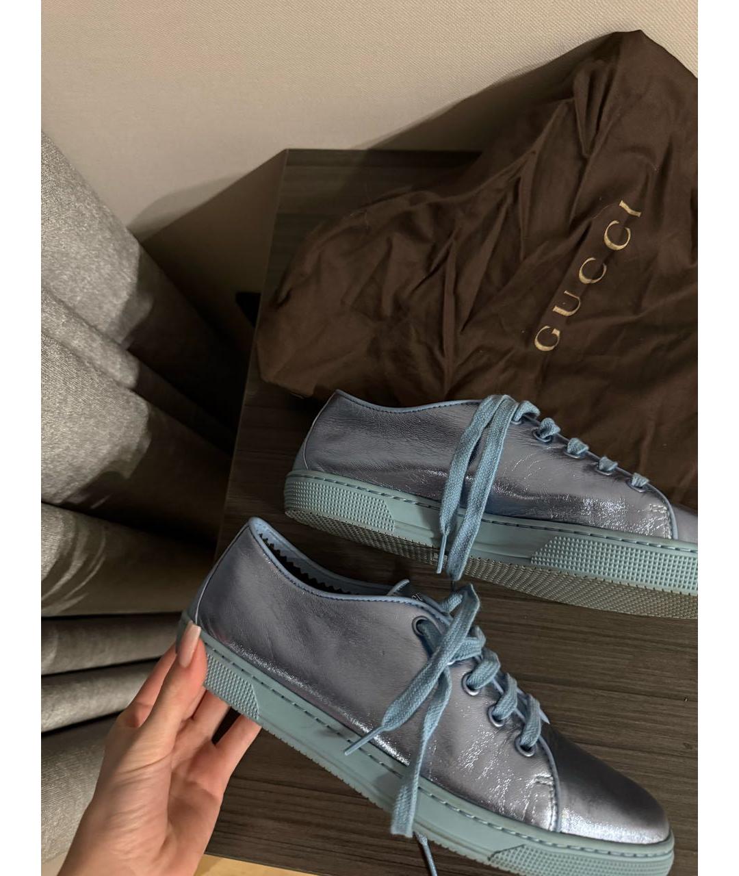 GUCCI Голубые кожаные кеды, фото 2