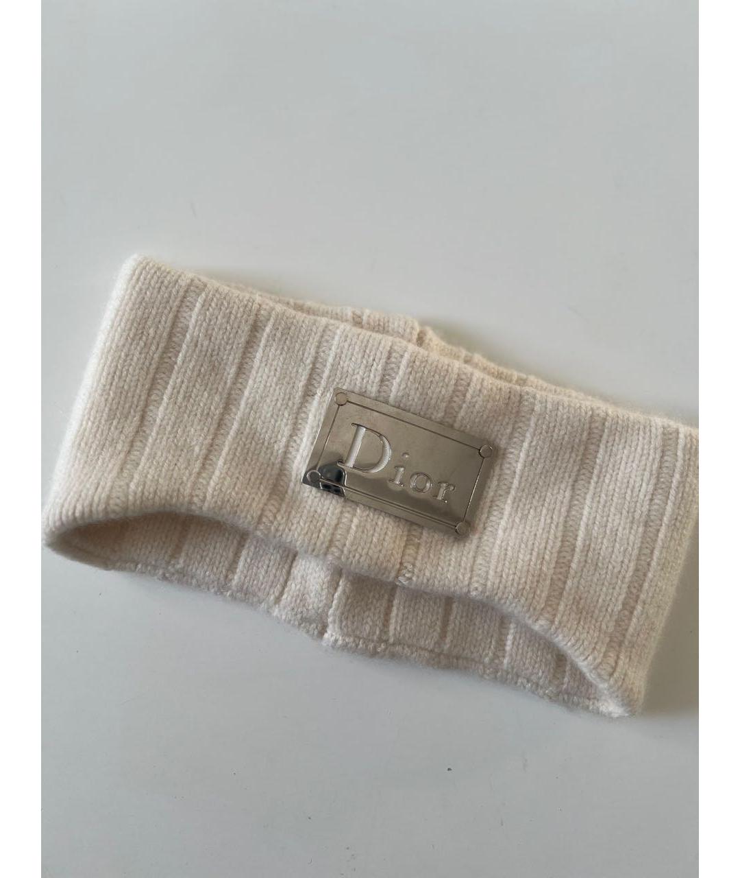 CHRISTIAN DIOR Белая кашемировая повязка на голову, фото 8