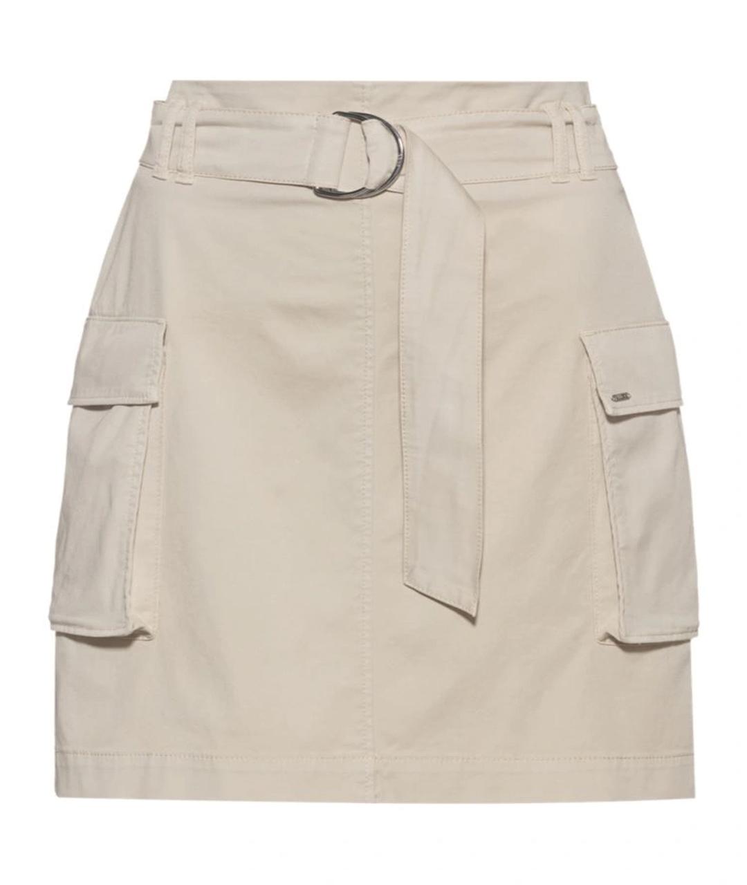 HUGO BOSS Бежевая хлопко-эластановая юбка миди, фото 1