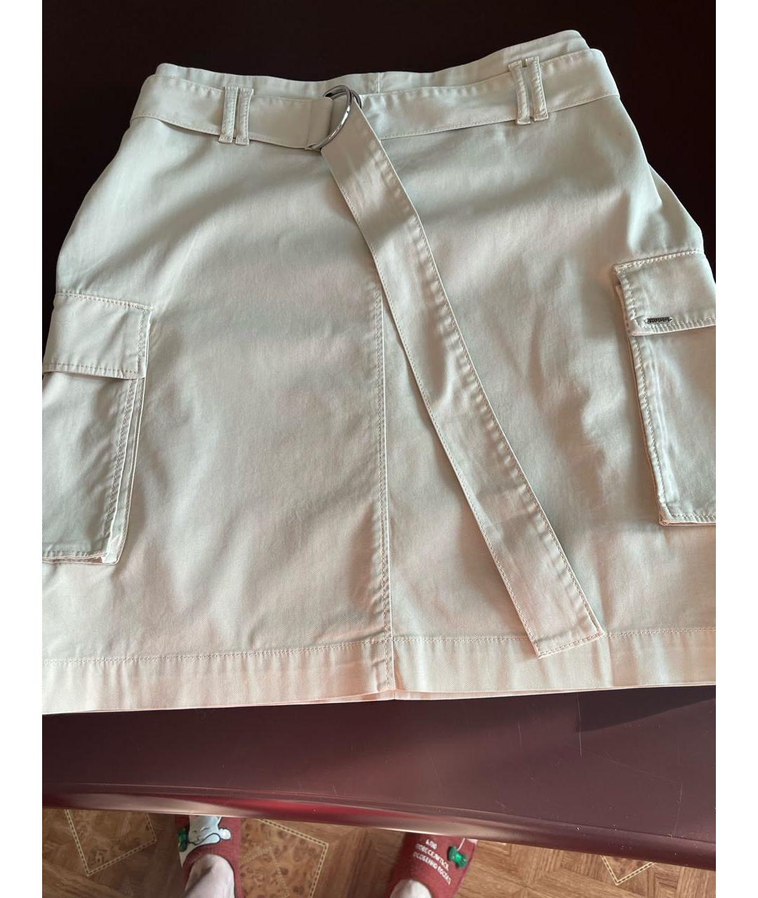 HUGO BOSS Бежевая хлопко-эластановая юбка миди, фото 8